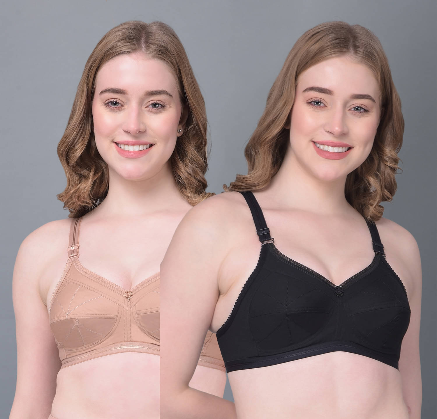 Dollar Missy Pack of 2 Cotton Women's Everyday Bra ( Multicolor ) DES-1052-BK-RO-PO2     			Dollar Missy Pack of 2 Cotton Women's Everyday Bra ( Multicolor ) DES-1052-BK-RO-PO2