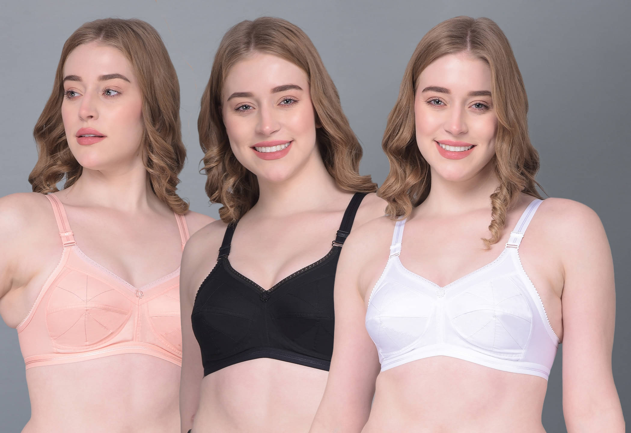     			Dollar Missy Pack of 3 Cotton Women's Everyday Bra ( Multicolor ) DES-1052-BK-PL-WH-PO3