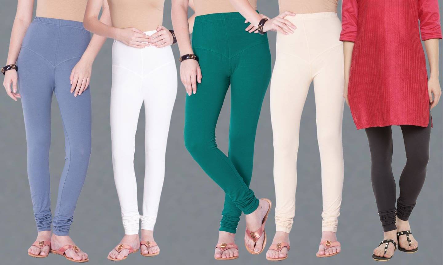 Dollar Missy - Multicoloured Cotton Blend Women's Leggings ( Pack of 5 )     			Dollar Missy - Multicoloured Cotton Blend Women's Leggings ( Pack of 5 )