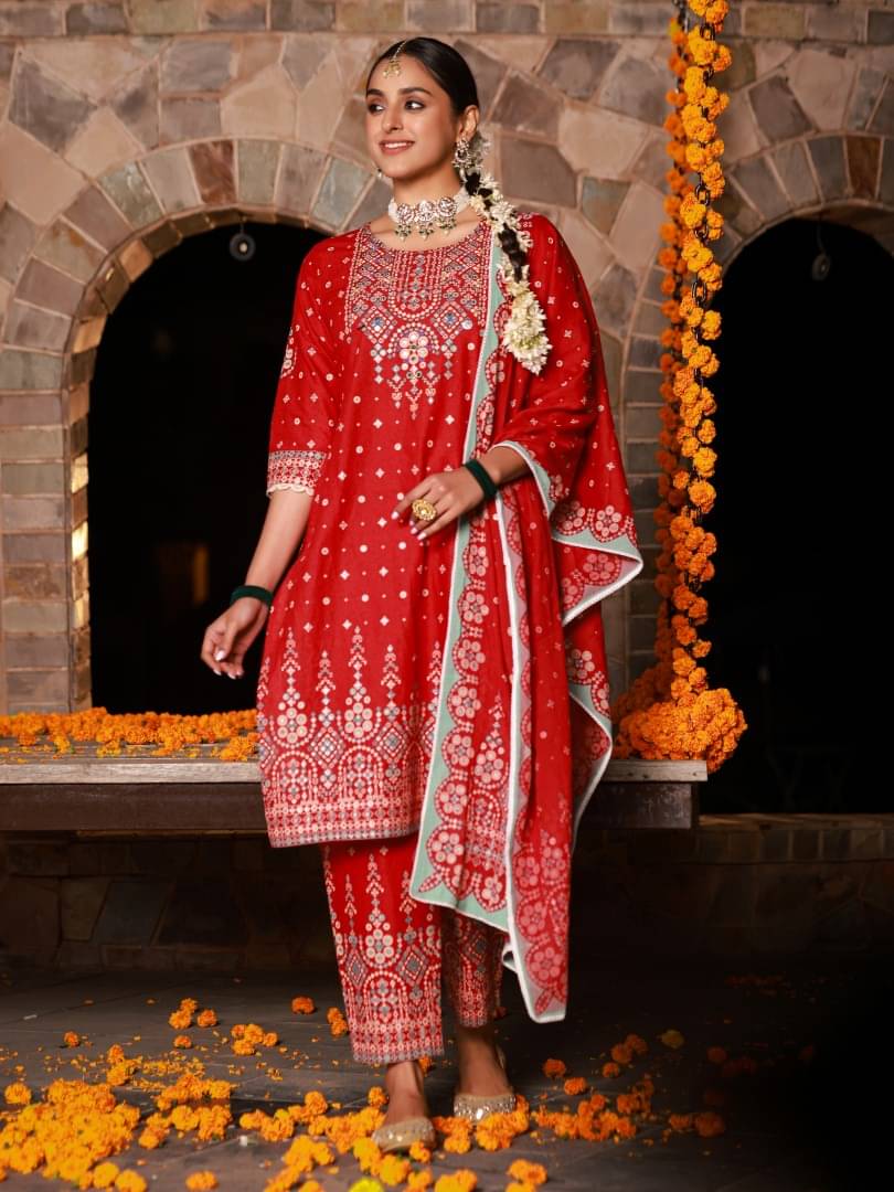 Juniper Cotton Printed Kurti With Pants Women's Stitched Salwar Suit - Red ( Pack of 1 ) Juniper Cotton Printed Kurti With Pants Women's Stitched Salwar Suit - Red ( Pack of 1 )