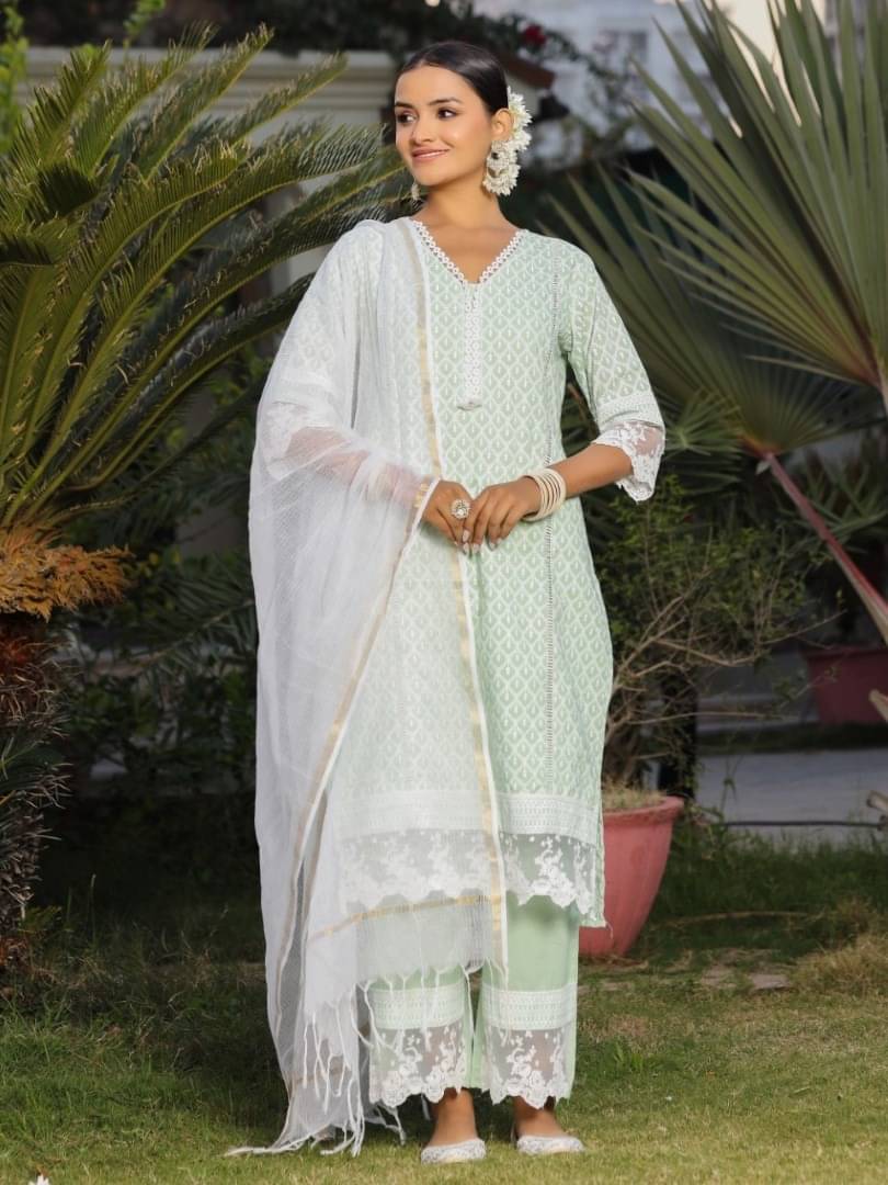 Juniper Cotton Printed Kurti With Palazzo Women's Stitched Salwar Suit - Mint Green ( Pack of 1 ) Juniper Cotton Printed Kurti With Palazzo Women's Stitched Salwar Suit - Mint Green ( Pack of 1 )