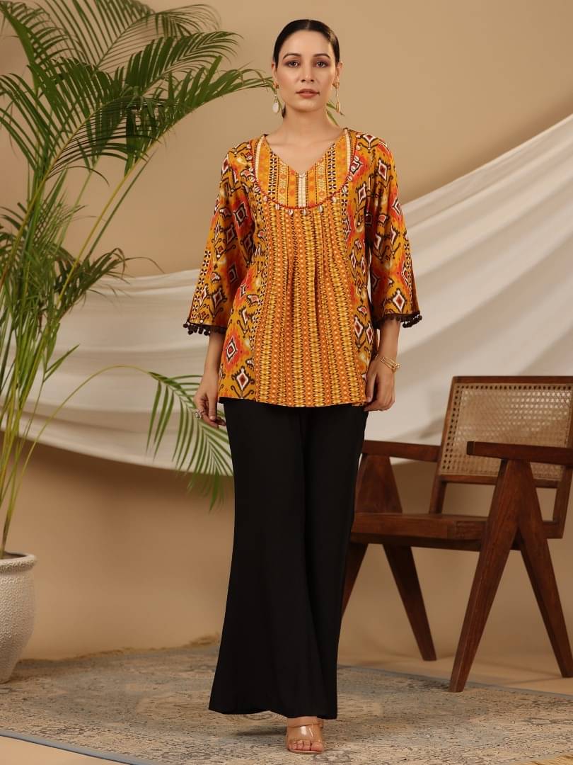 Juniper Mustard Rayon Women's Tunic ( Pack of 1 ) Juniper Mustard Rayon Women's Tunic ( Pack of 1 )