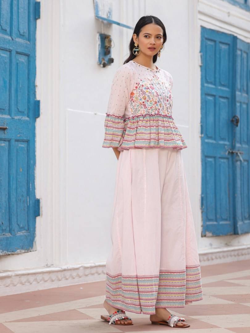     			Juniper Women Printed Tunic With Palazzos Co-Ord Set ( Pink )