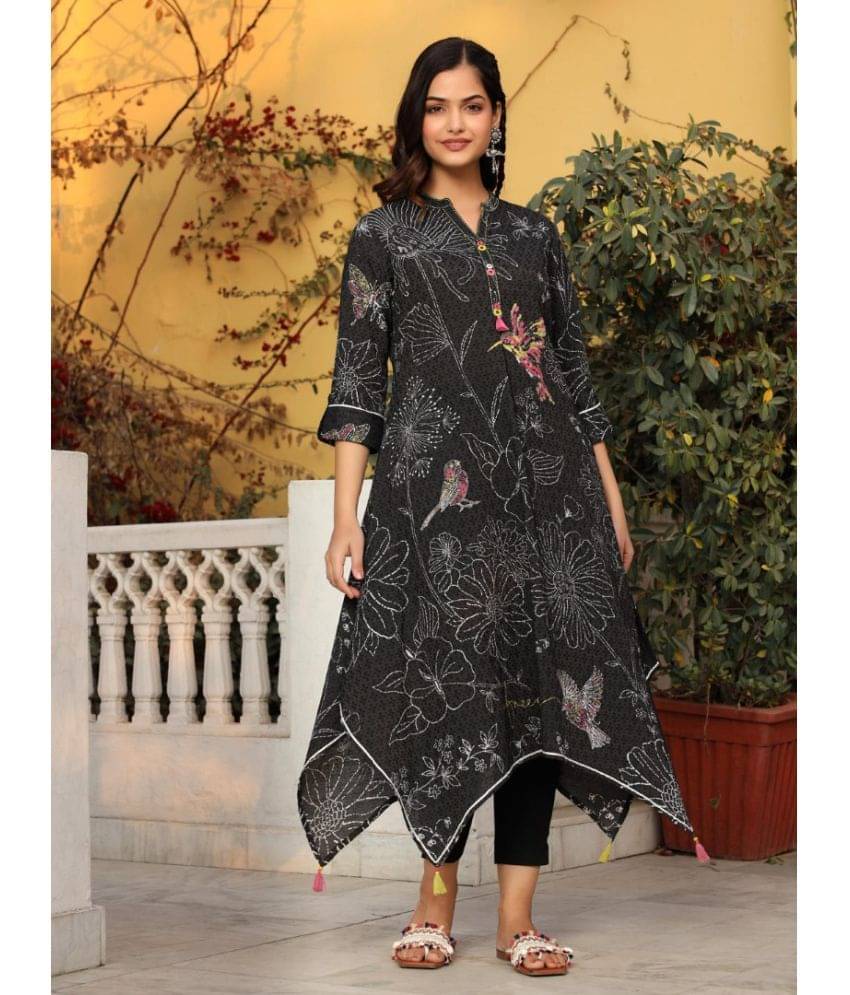 Juniper Polyester Printed A-line Women's Kurti - Black ( Pack of 1 ) Juniper Polyester Printed A-line Women's Kurti - Black ( Pack of 1 )