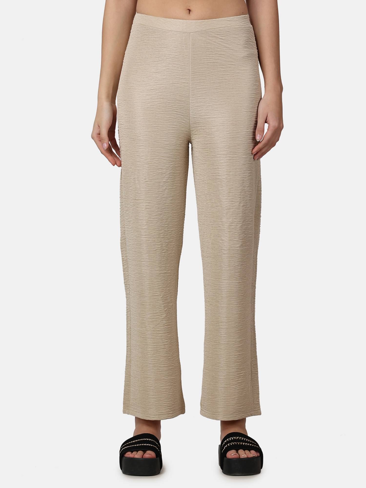     			POPWINGS Beige Polyester Straight Women's Casual Pants ( Pack of 1 )