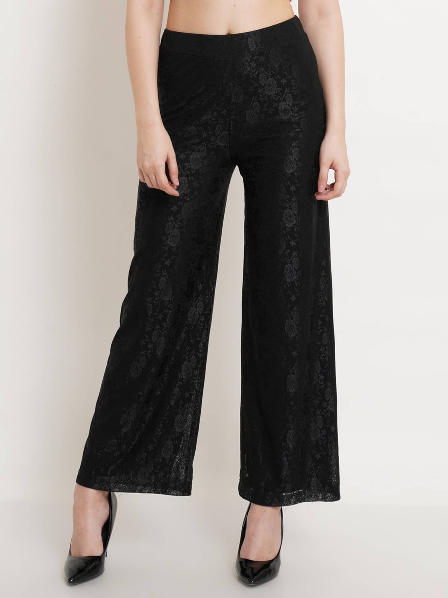     			POPWINGS Black Polyester Flared Women's Casual Pants ( Pack of 1 )
