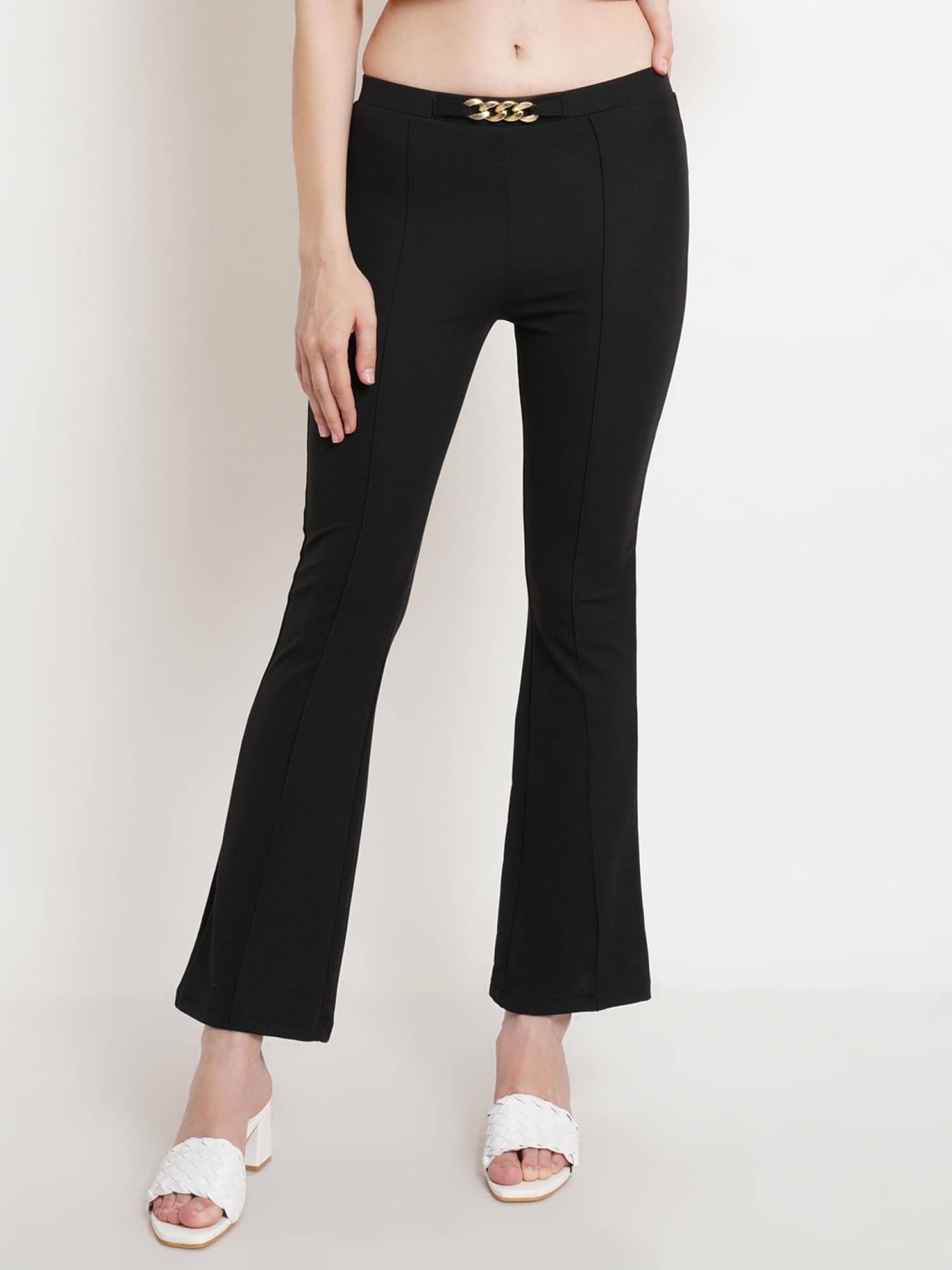     			POPWINGS Black Polyester Regular Women's Bootcut Pants ( Pack of 1 )