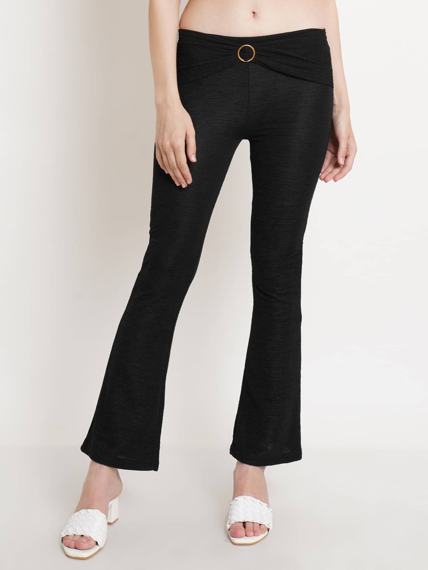     			POPWINGS Black Polyester Regular Women's Bootcut Pants ( Pack of 1 )