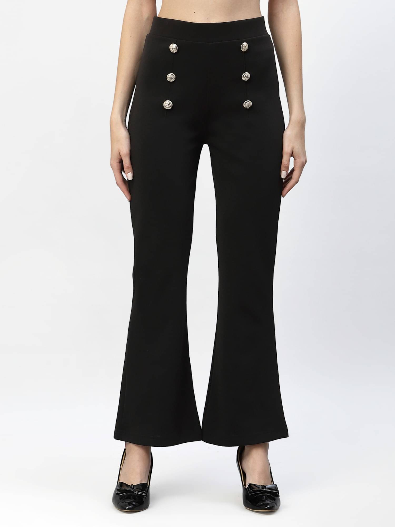     			POPWINGS Black Polyester Regular Women's Bootcut Pants ( Pack of 1 )