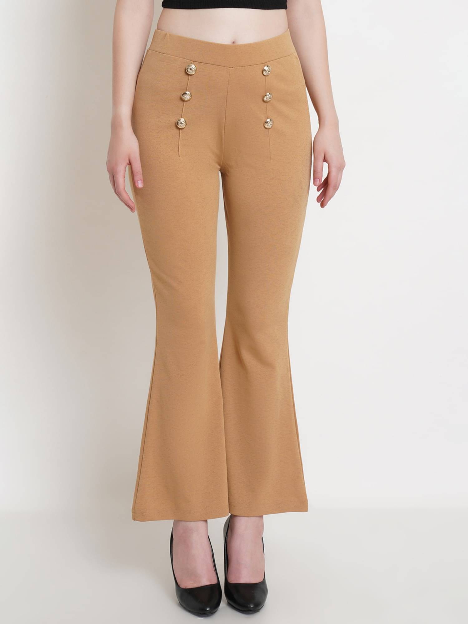     			POPWINGS Brown Polyester Regular Women's Bootcut Pants ( Pack of 1 )