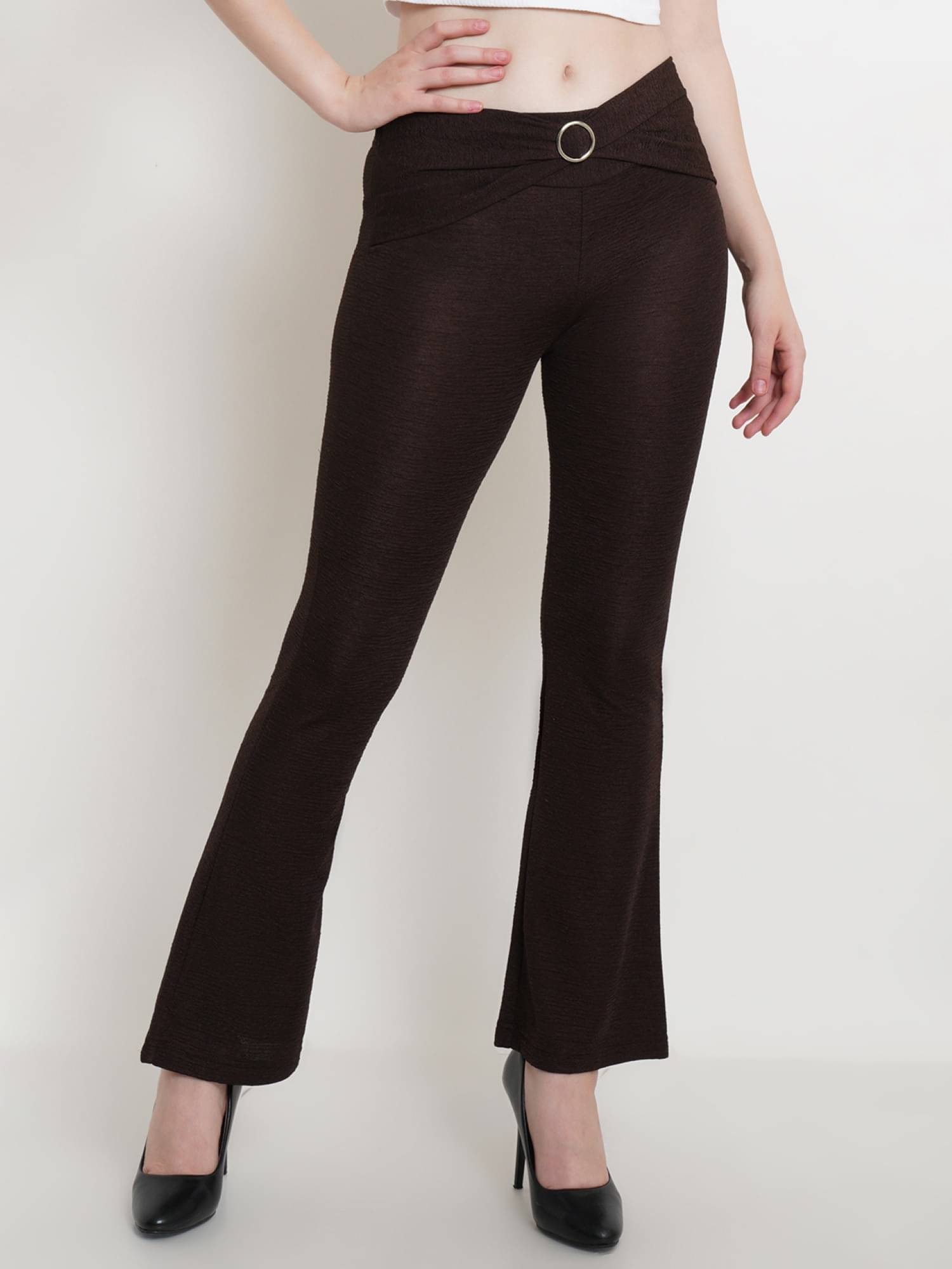     			POPWINGS Brown Polyester Regular Women's Bootcut Pants ( Pack of 1 )