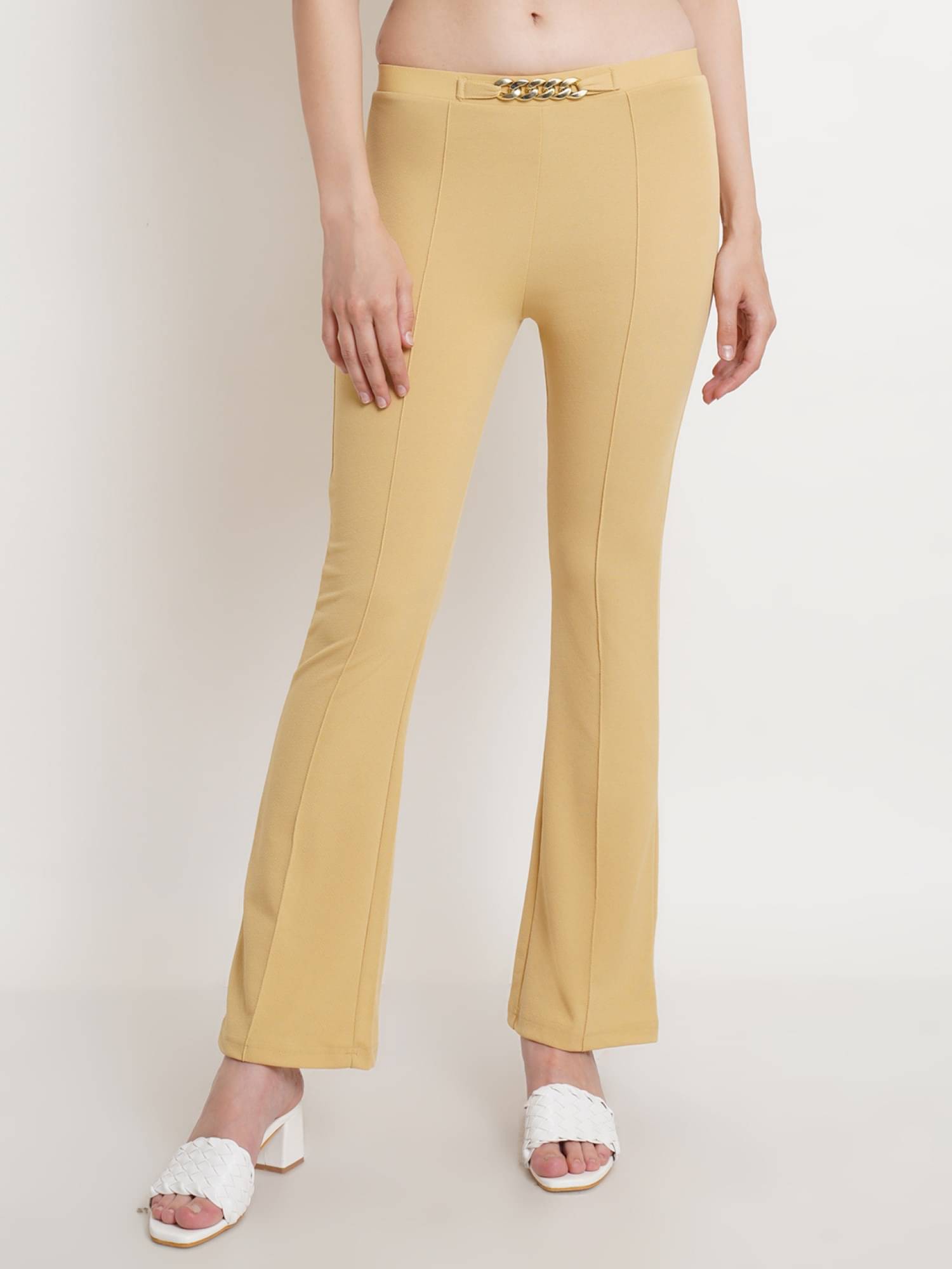    			POPWINGS Gold Polyester Regular Women's Bootcut Pants ( Pack of 1 )