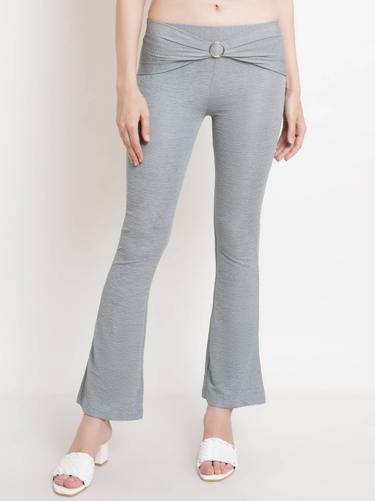     			POPWINGS Grey Polyester Regular Women's Bootcut Pants ( Pack of 1 )