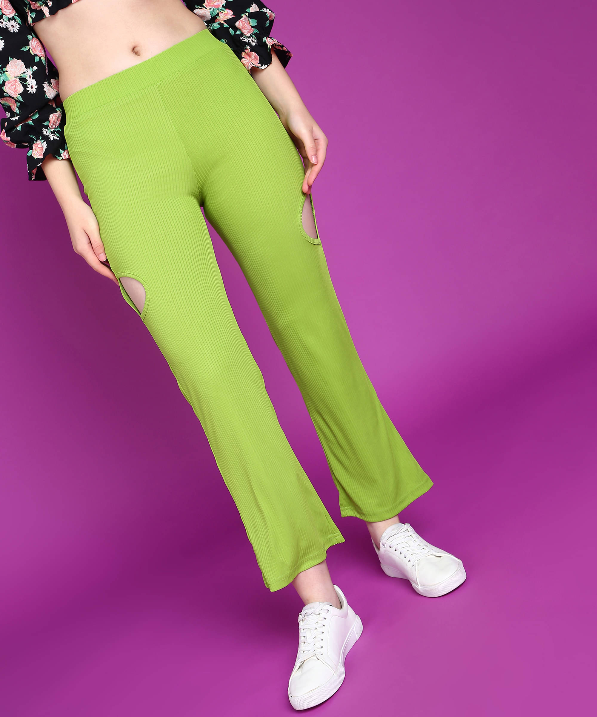    			POPWINGS Lime Green Polyester Regular Women's Casual Pants ( Pack of 1 )