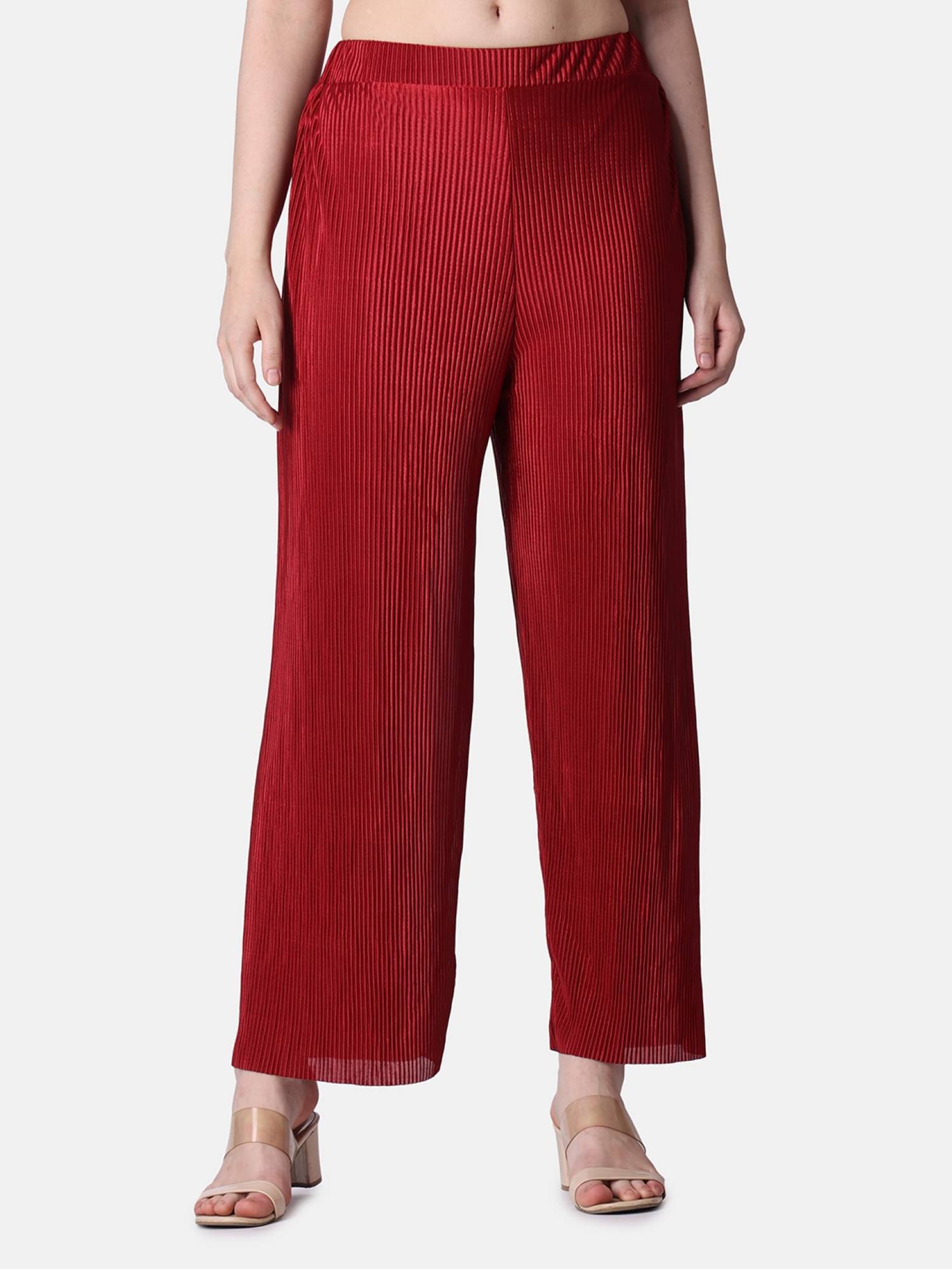     			POPWINGS Maroon Polyester Loose Women's Formal Pants ( Pack of 1 )
