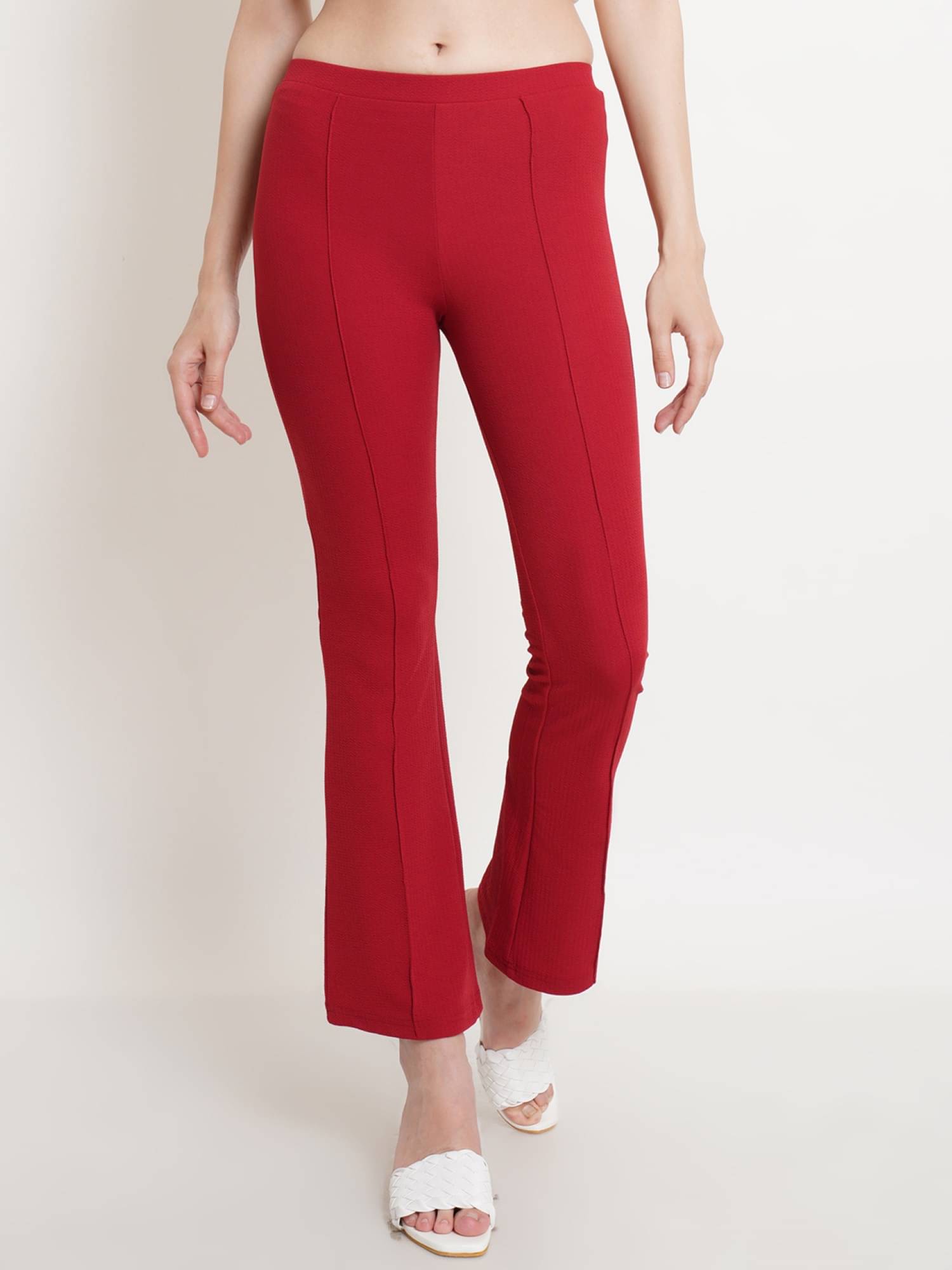     			POPWINGS Maroon Polyester Regular Women's Bootcut Pants ( Pack of 1 )