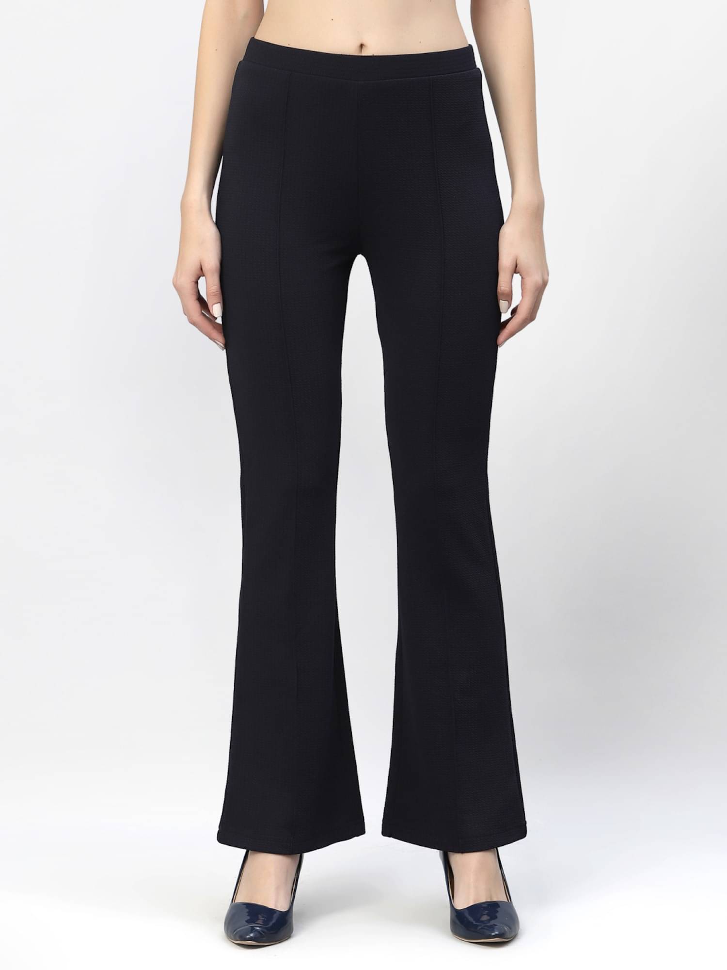     			POPWINGS Navy Blue Polyester Regular Women's Bootcut Pants ( Pack of 1 )