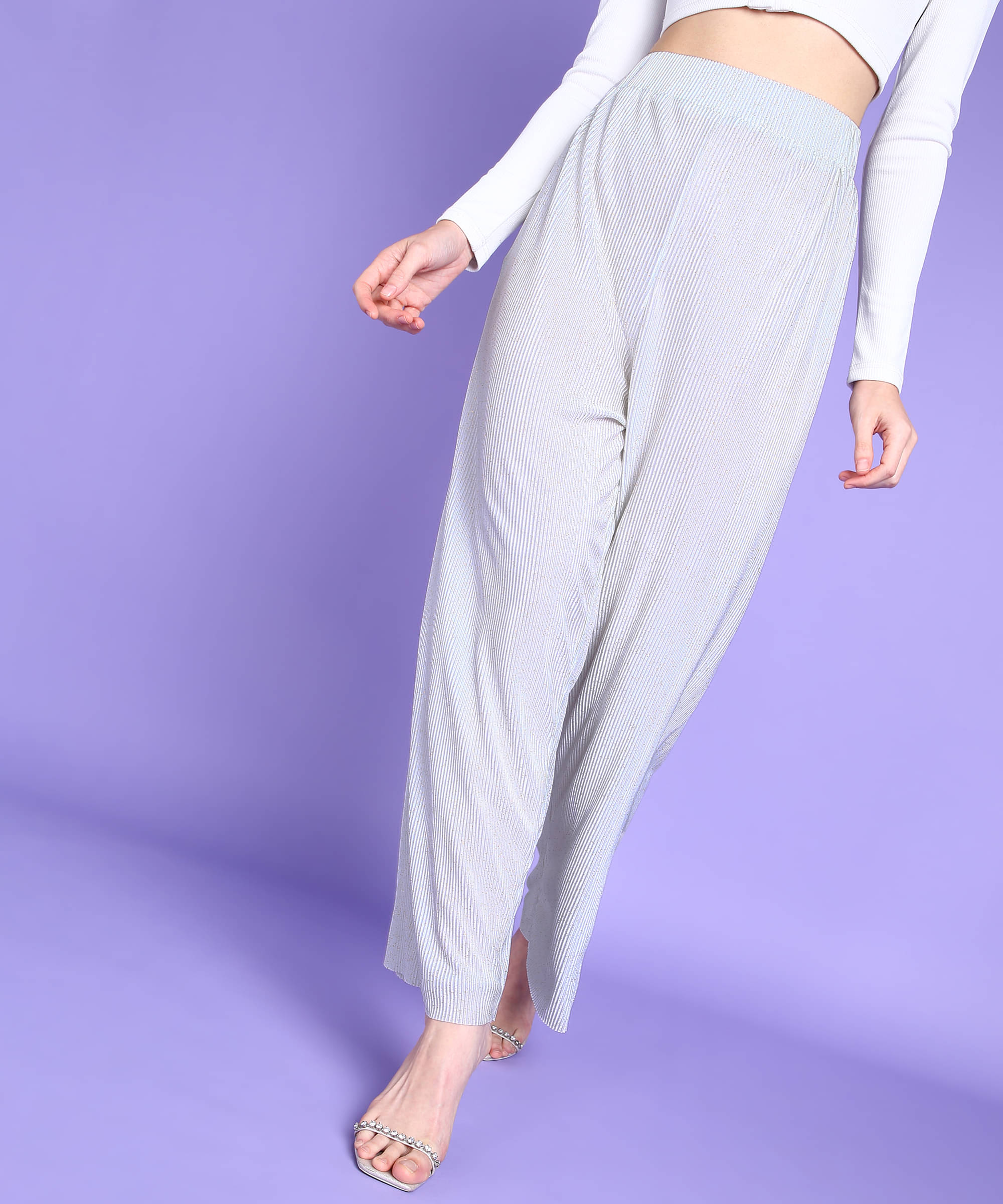     			POPWINGS Off White Polyester Regular Women's Casual Pants ( Pack of 1 )