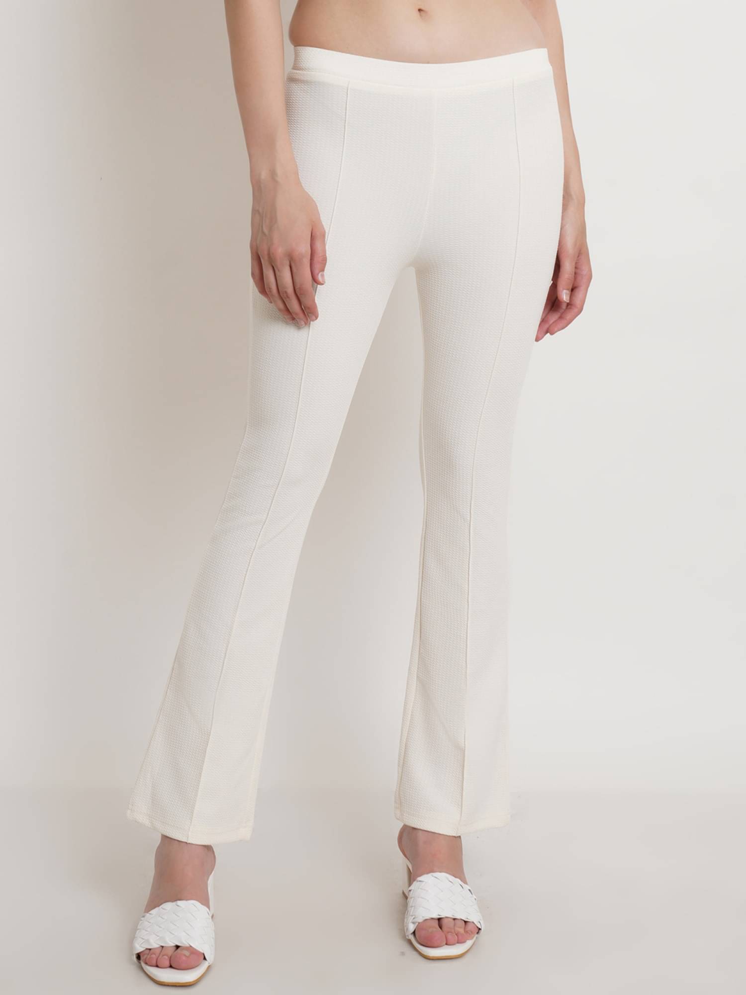     			POPWINGS Off White Polyester Regular Women's Bootcut Pants ( Pack of 1 )