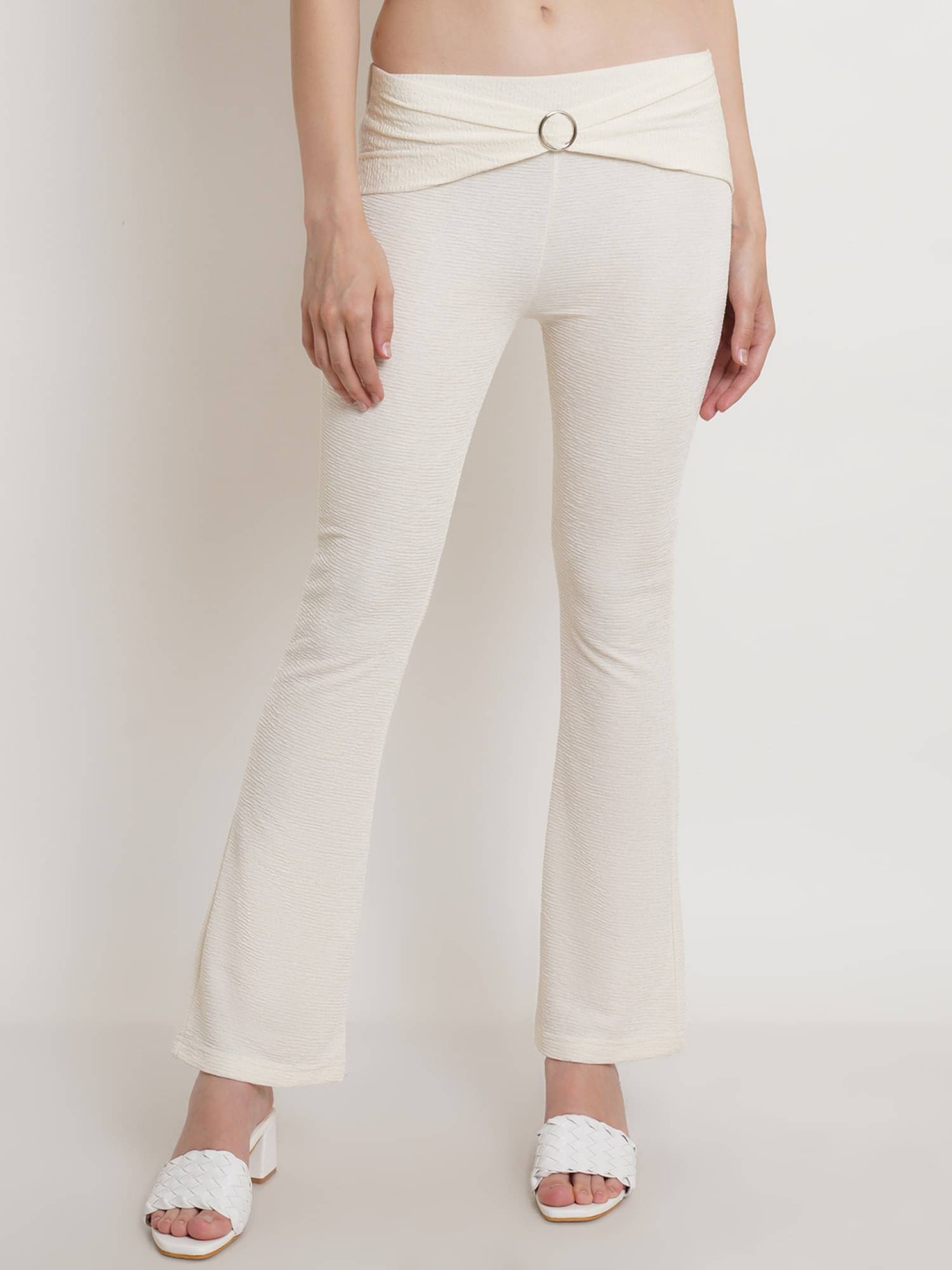     			POPWINGS Off White Polyester Regular Women's Bootcut Pants ( Pack of 1 )