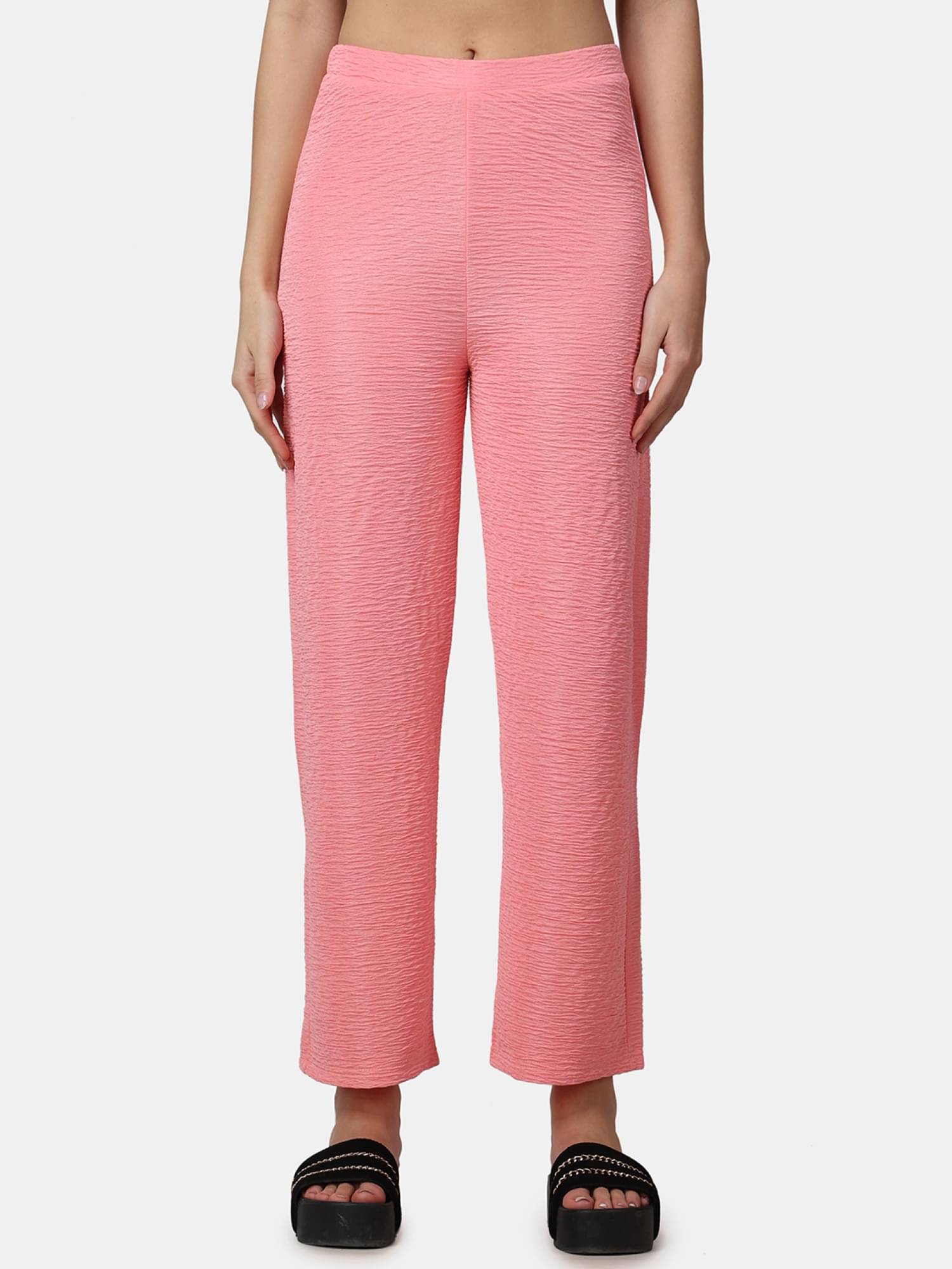     			POPWINGS Pink Polyester Straight Women's Casual Pants ( Pack of 1 )