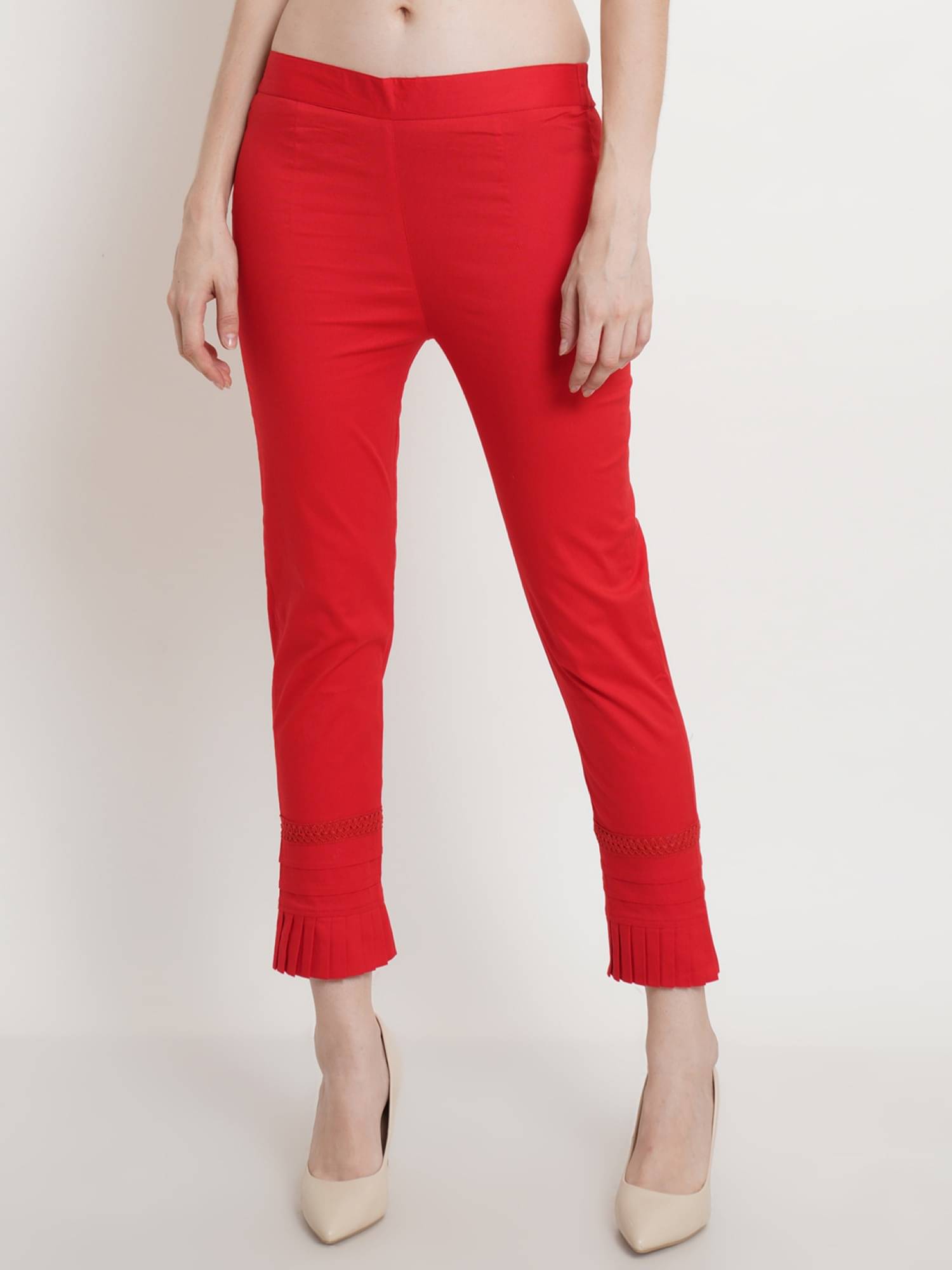     			POPWINGS Red Cotton Blend Regular Women's Casual Pants ( Pack of 1 )