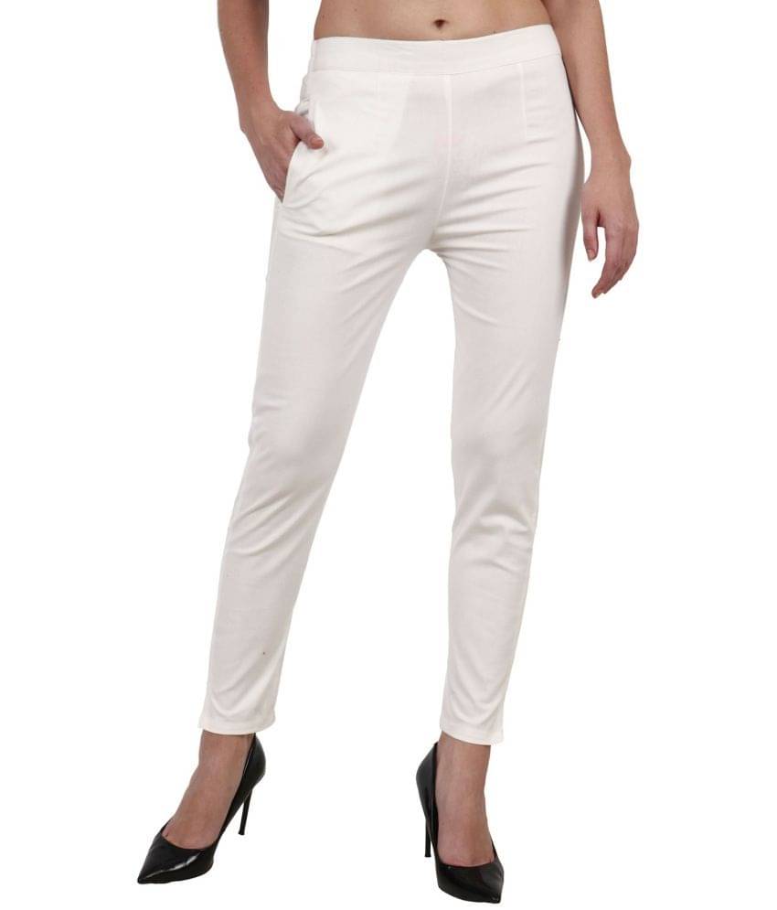     			POPWINGS White Cotton Blend Regular Women's Casual Pants ( Pack of 1 )