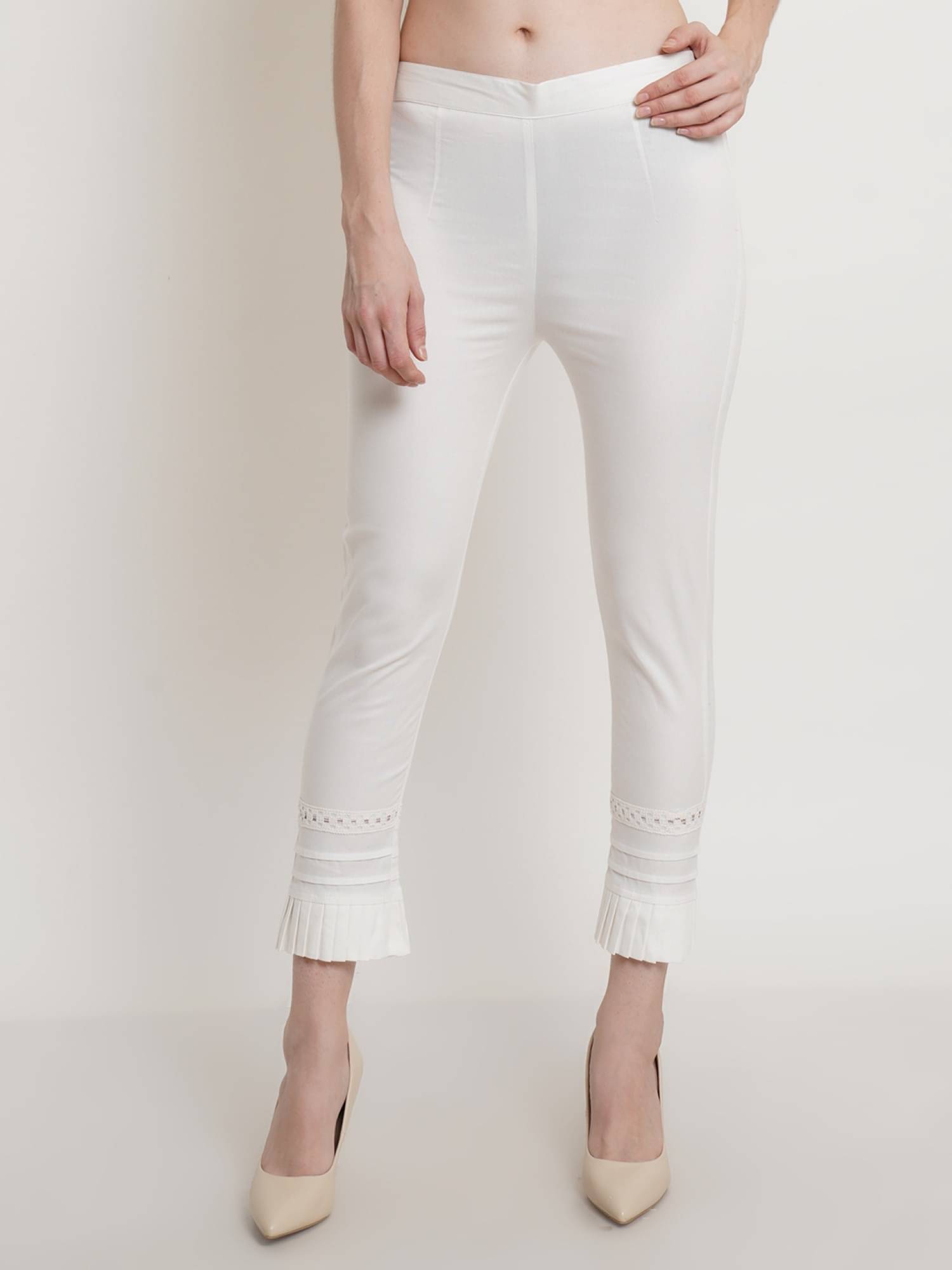     			POPWINGS White Cotton Blend Regular Women's Casual Pants ( Pack of 1 )