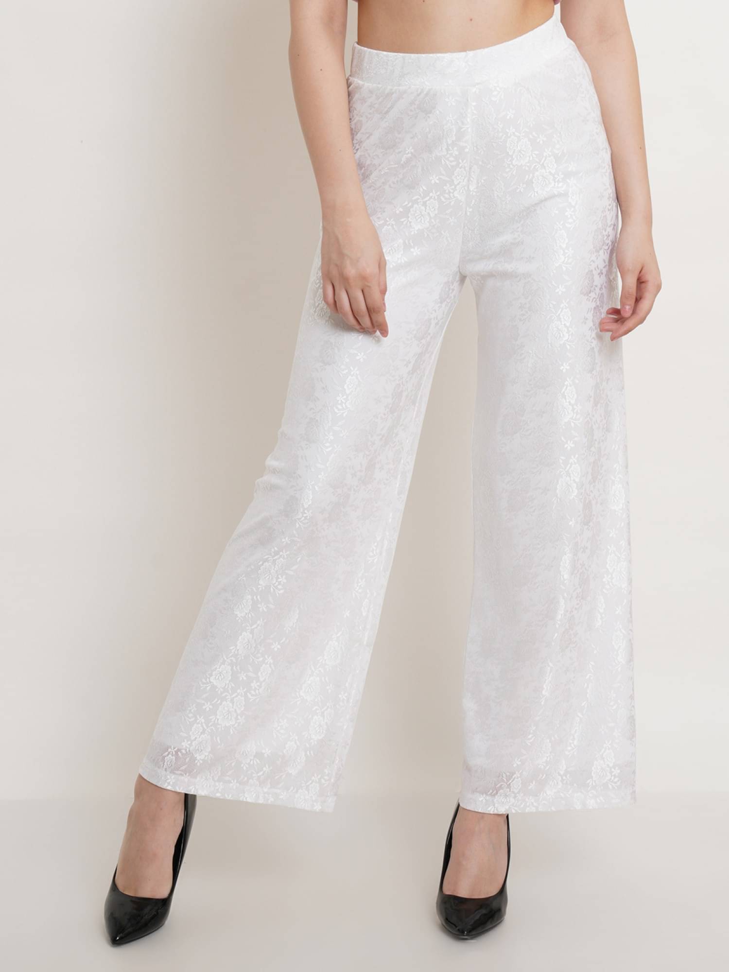     			POPWINGS White Polyester Flared Women's Casual Pants ( Pack of 1 )