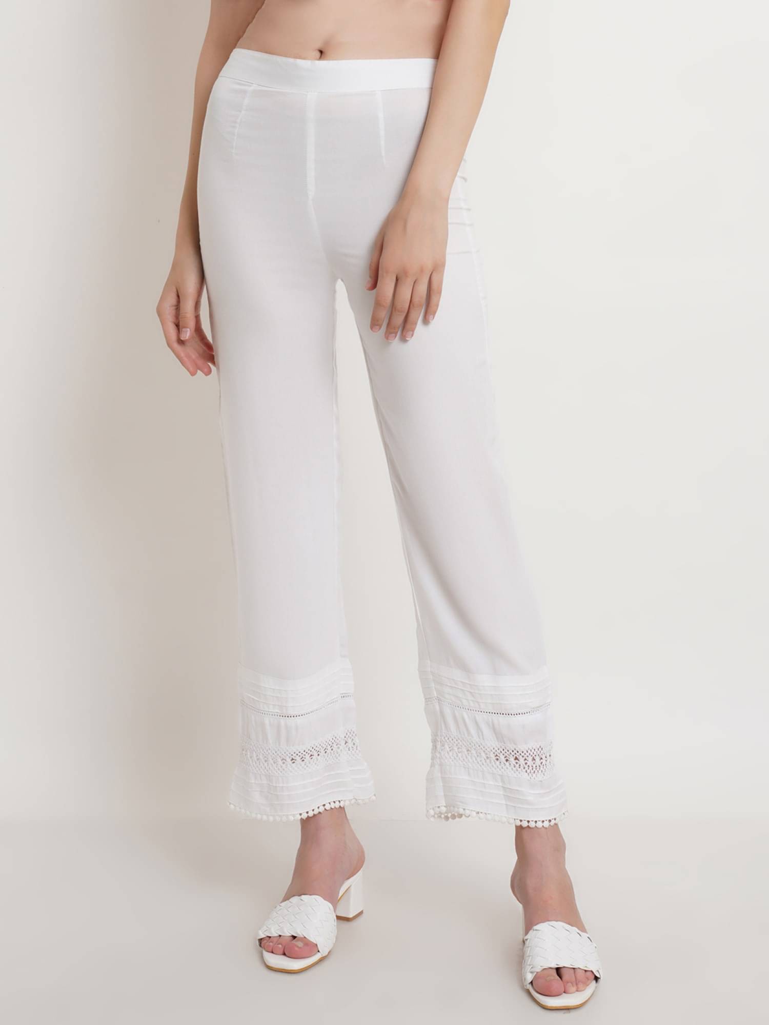     			POPWINGS White Viscose Regular Women's Casual Pants ( Pack of 1 )
