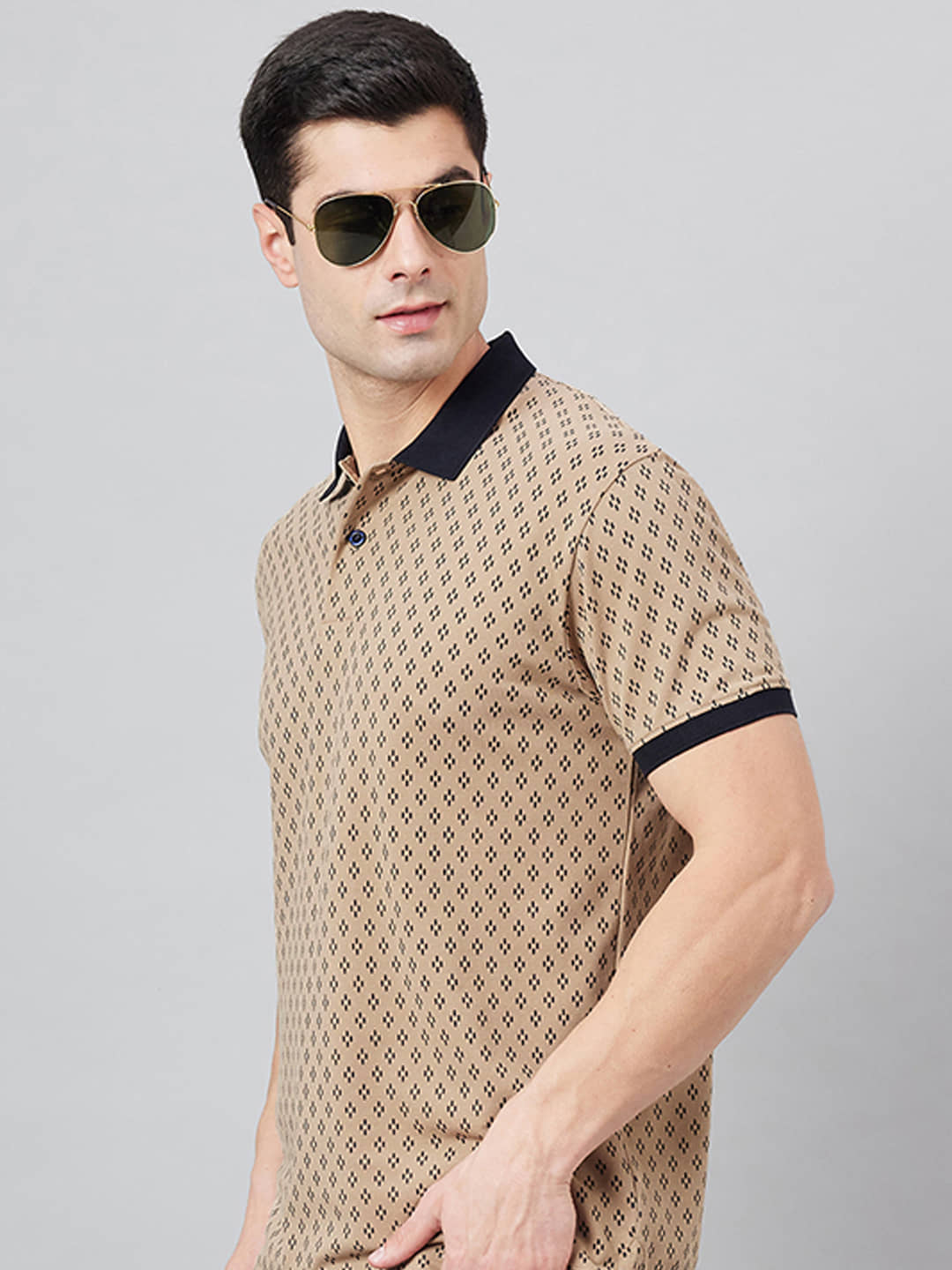 98 Degree North Pack of 1 Cotton Blend Regular Fit Printed Half Sleeves Men's Polo T Shirt ( Beige )
