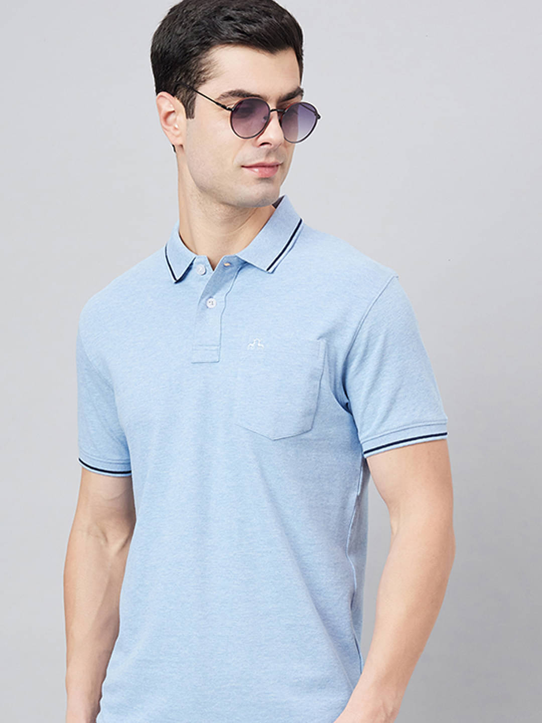 98 Degree North Cotton Regular Fit Self Design Half Sleeves Men's Polo T Shirt - Sky Blue ( Pack of 1 )     			98 Degree North Cotton Regular Fit Self Design Half Sleeves Men's Polo T Shirt - Sky Blue ( Pack of 1 )