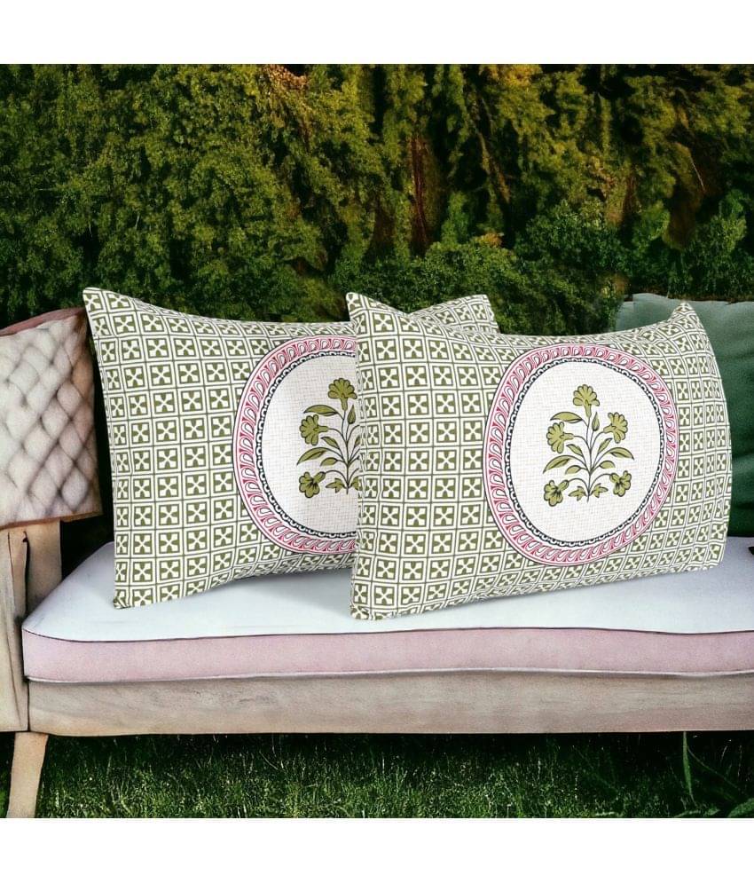     			AJ Home - Pack of 2 Cotton Floral Standard Size Pillow Cover ( 71.12 cm(28) x 45.72 cm(18) ) - Green