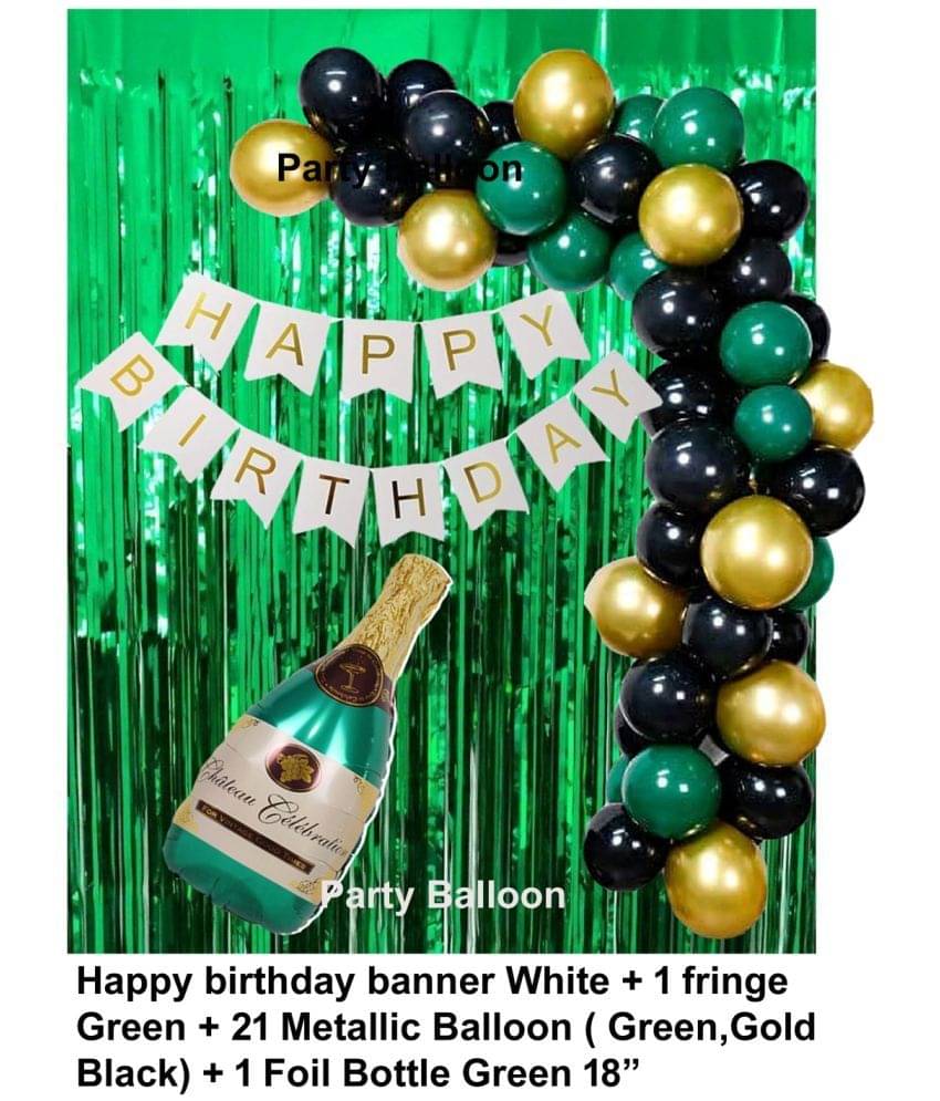 Happy Birthday Banner + 1 Fringe Curtain + 1 Foil Star Balloon + 21 Metallic Balloon For Birthday Decoration Happy Birthday Banner + 1 Fringe Curtain + 1 Foil Star Balloon + 21 Metallic Balloon For Birthday Decoration