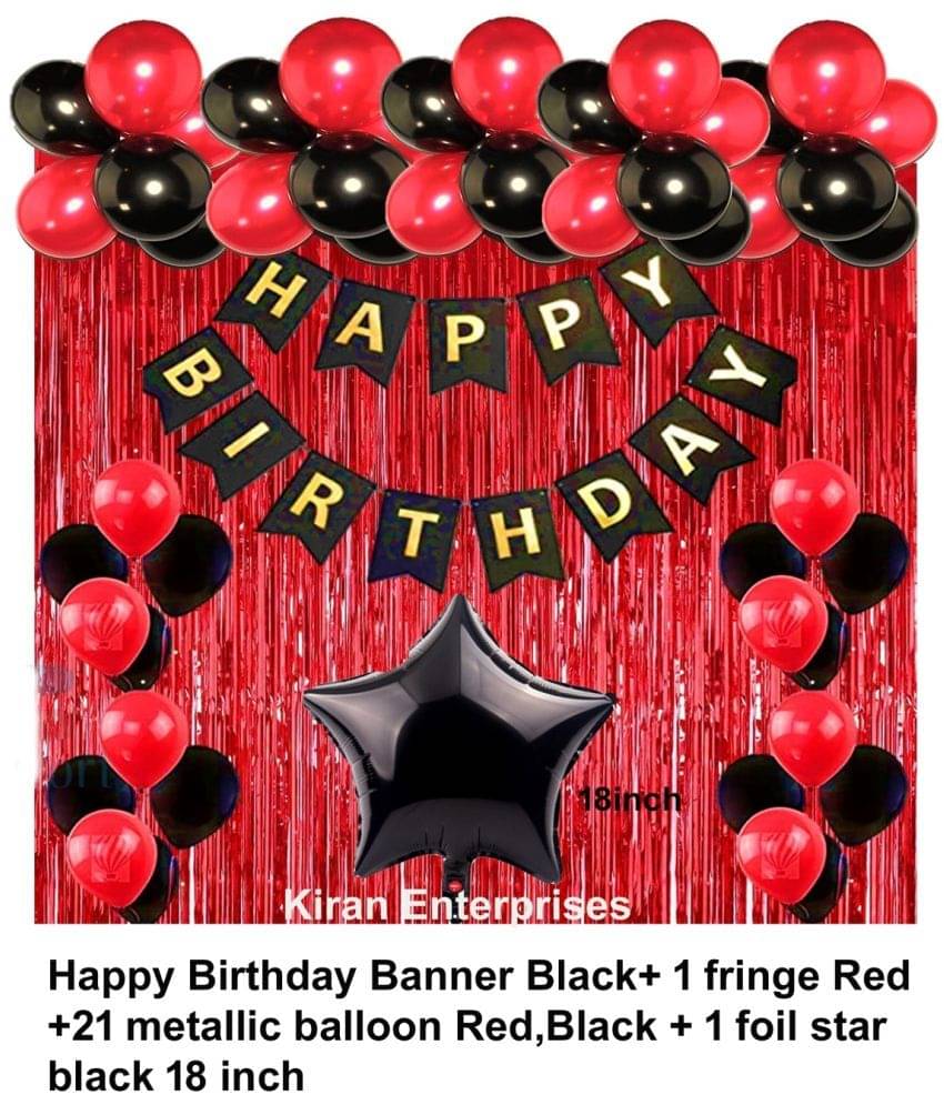 Happy Birthday Banner + 1 Fringe Curtain + 1 Foil Star Balloon + 21 Metallic Balloon For Birthday Decoration Happy Birthday Banner + 1 Fringe Curtain + 1 Foil Star Balloon + 21 Metallic Balloon For Birthday Decoration