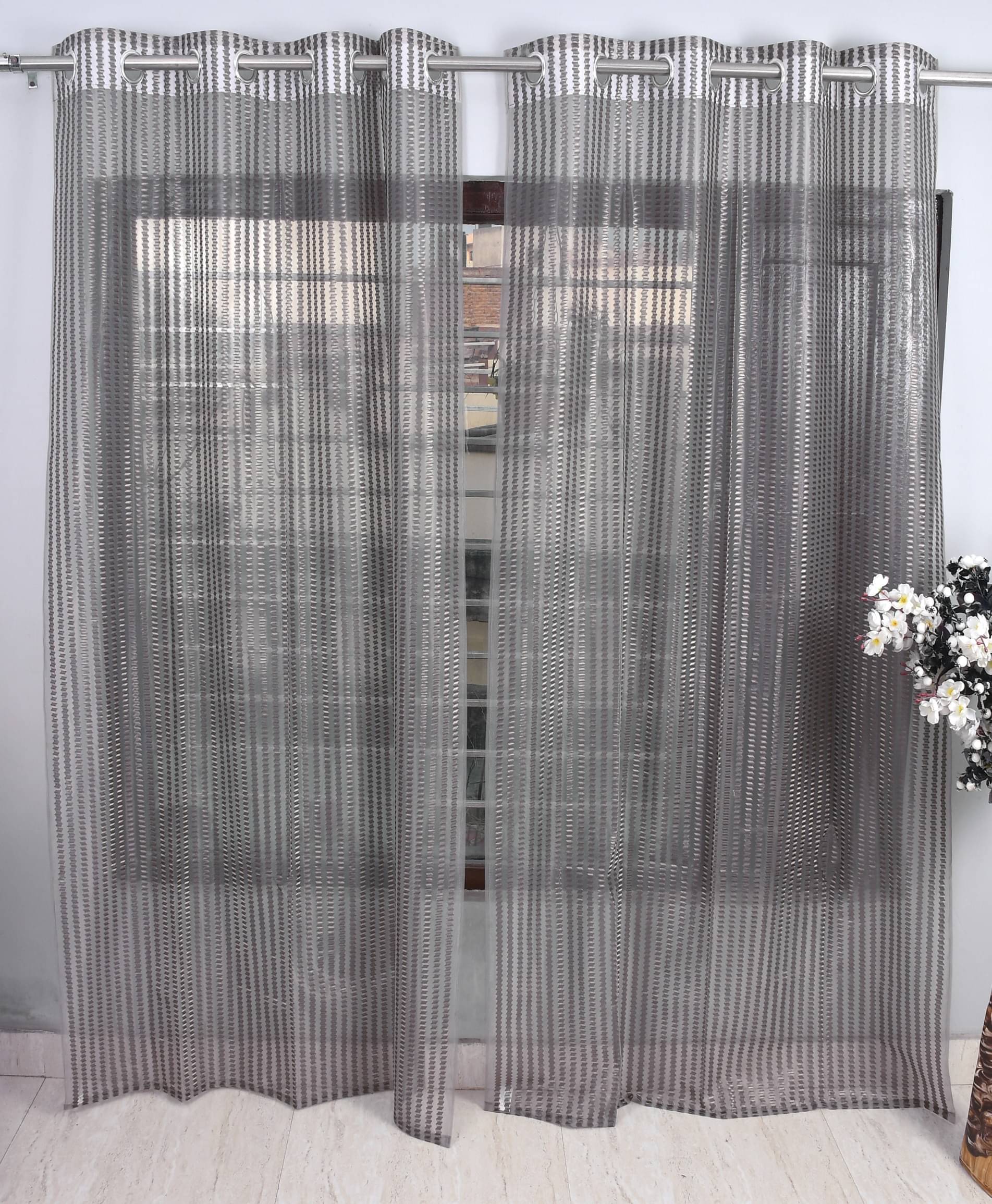     			Homefab India Textured Sheer Eyelet Curtain 5 ft ( Pack of 2 ) - Dark Grey