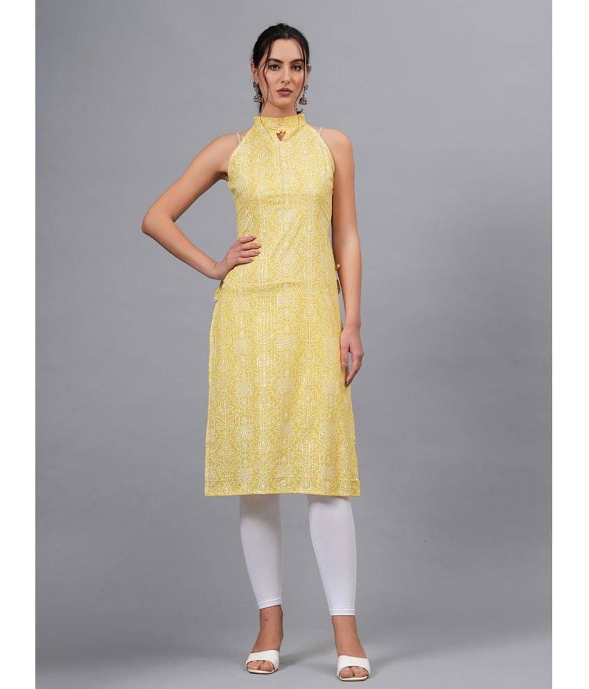 JC4U Cotton Printed Straight Women's Kurti - Yellow ( Pack of 1 ) JC4U Cotton Printed Straight Women's Kurti - Yellow ( Pack of 1 )