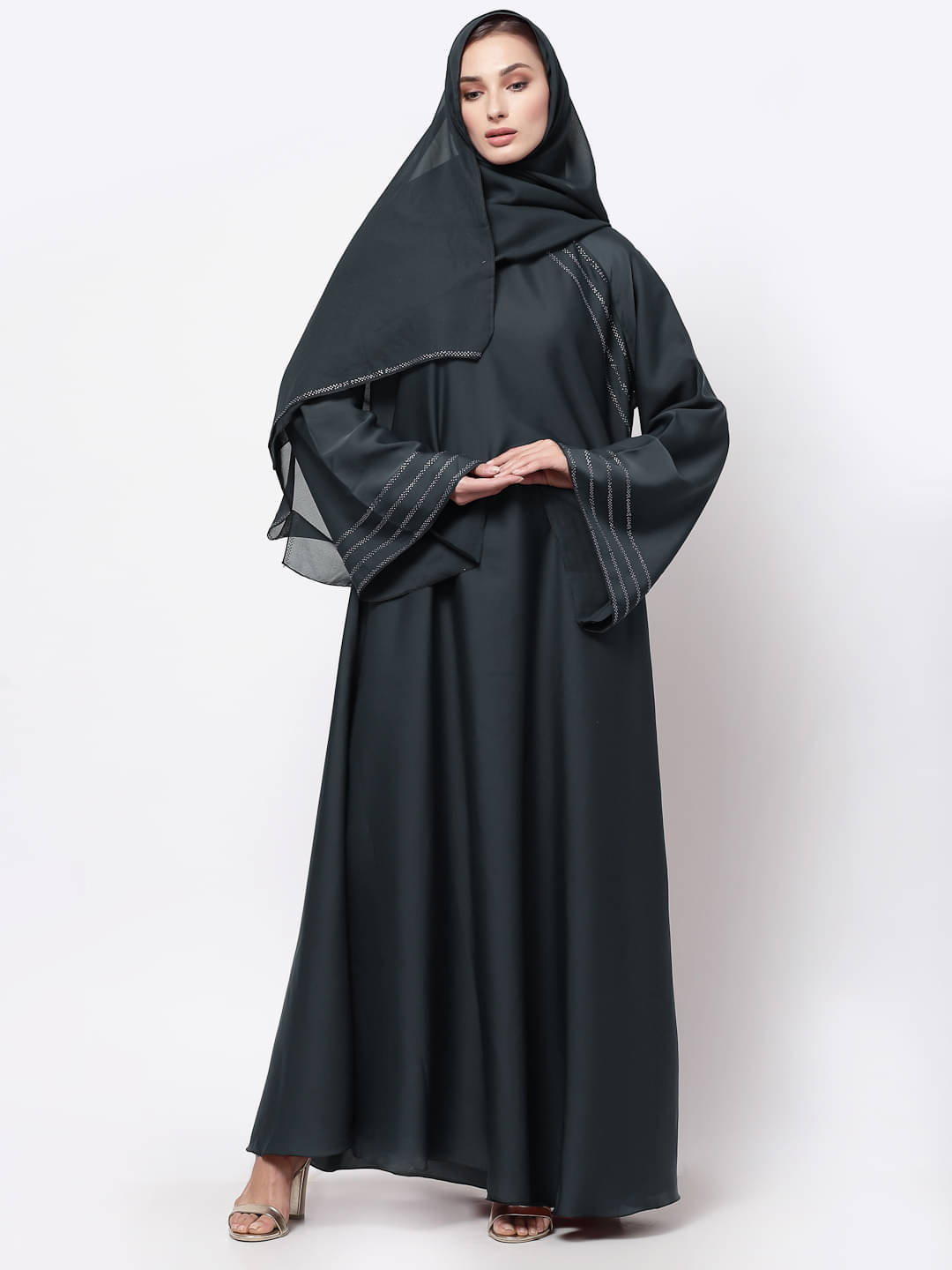 Klotthe Grey Polyester Unstitched Burqas without Hijab - Single Klotthe Grey Polyester Unstitched Burqas without Hijab - Single