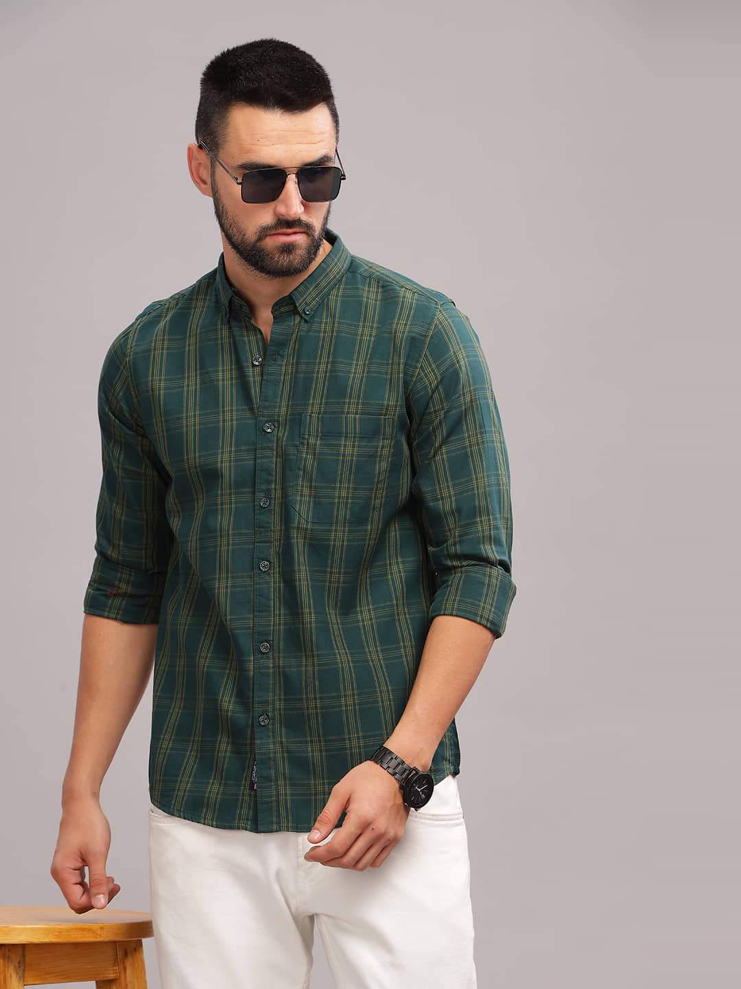 Paul Street 100% Cotton Slim Fit Checks Full Sleeves Men's Casual Shirt - Brown ( Pack of 1 )