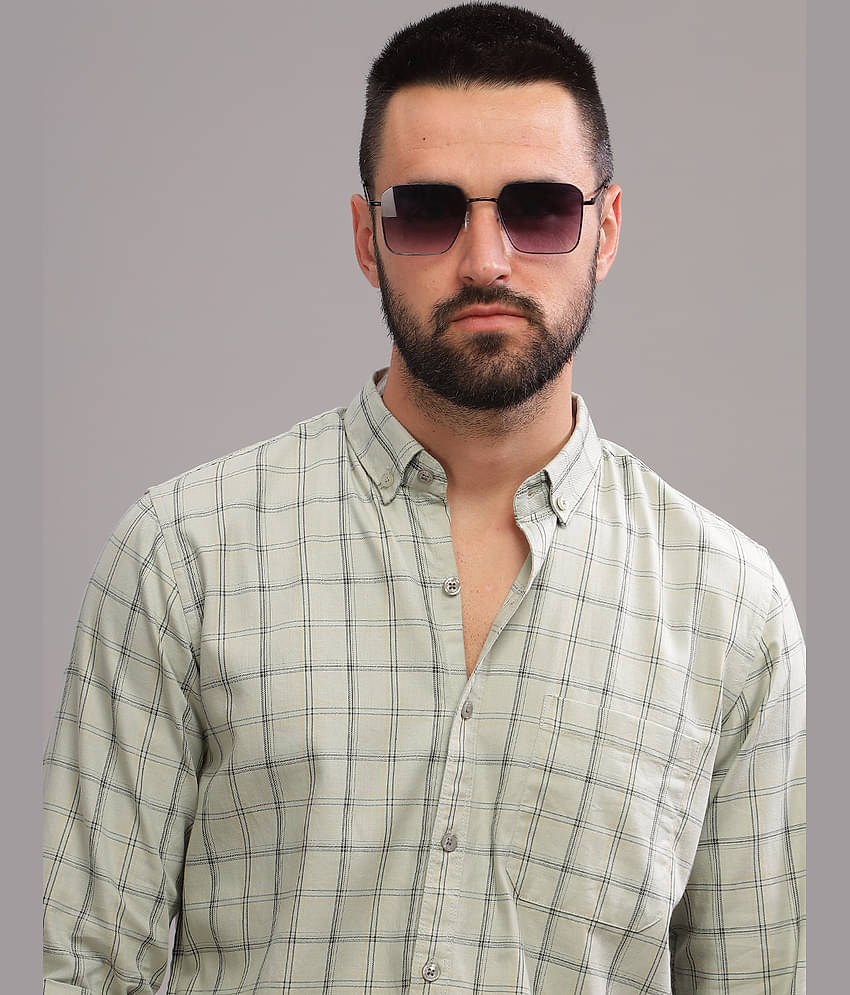 Paul Street 100% Cotton Slim Fit Checks Full Sleeves Men's Casual Shirt - Olive ( Pack of 1 )