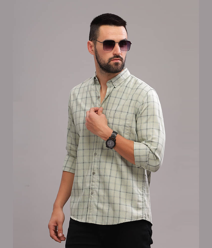 Paul Street 100% Cotton Slim Fit Checks Full Sleeves Men's Casual Shirt - Olive ( Pack of 1 )