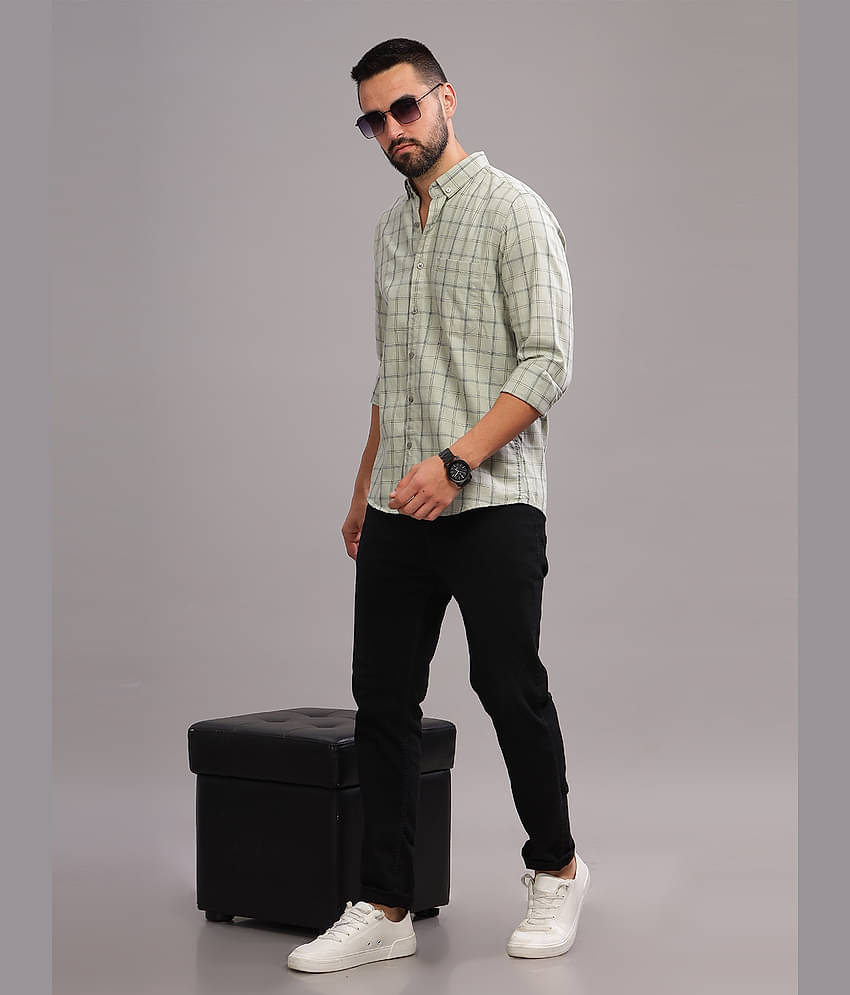 Paul Street 100% Cotton Slim Fit Checks Full Sleeves Men's Casual Shirt - Olive ( Pack of 1 )