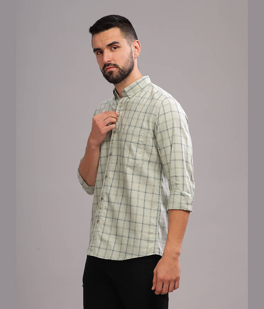 Paul Street 100% Cotton Slim Fit Checks Full Sleeves Men's Casual Shirt - Olive ( Pack of 1 )