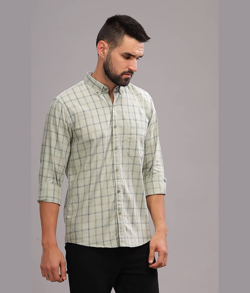 Paul Street 100% Cotton Slim Fit Checks Full Sleeves Men's Casual Shirt - Olive ( Pack of 1 )