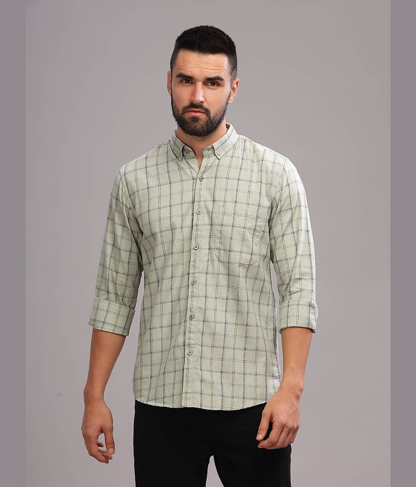 Paul Street 100% Cotton Slim Fit Checks Full Sleeves Men's Casual Shirt - Olive ( Pack of 1 )