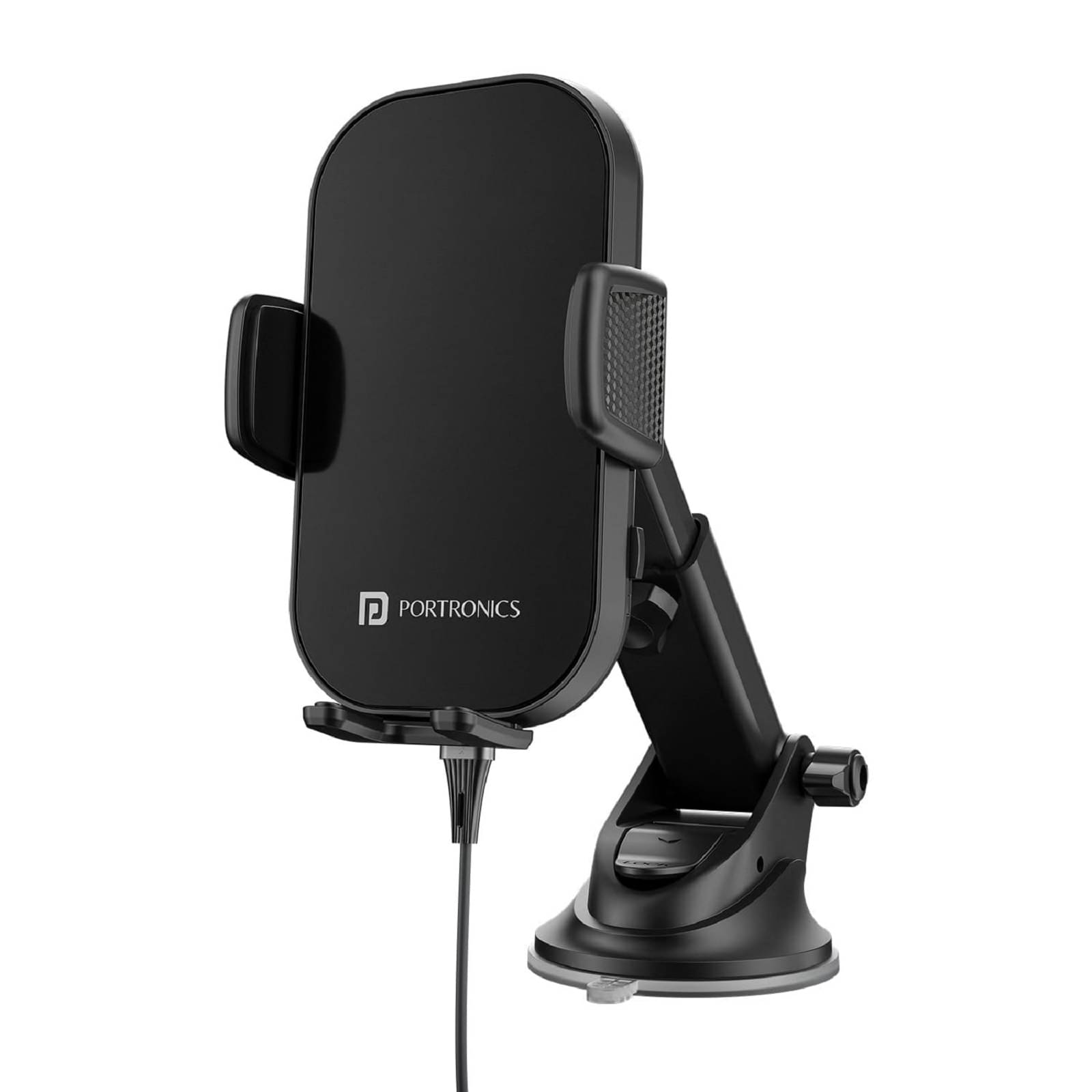 Portronics Charge Clamp 3 Wireless Car Charger with 15 Watts Fast Charging (Qi Compatible), Free Type-C Cable, 360degree Rotation, for iPhone & Android Smartphones (Black) Portronics Charge Clamp 3 Wireless Car Charger with 15 Watts Fast Charging (Qi Compatible), Free Type-C Cable, 360degree Rotation, for iPhone & Android Smartphones (Black)
