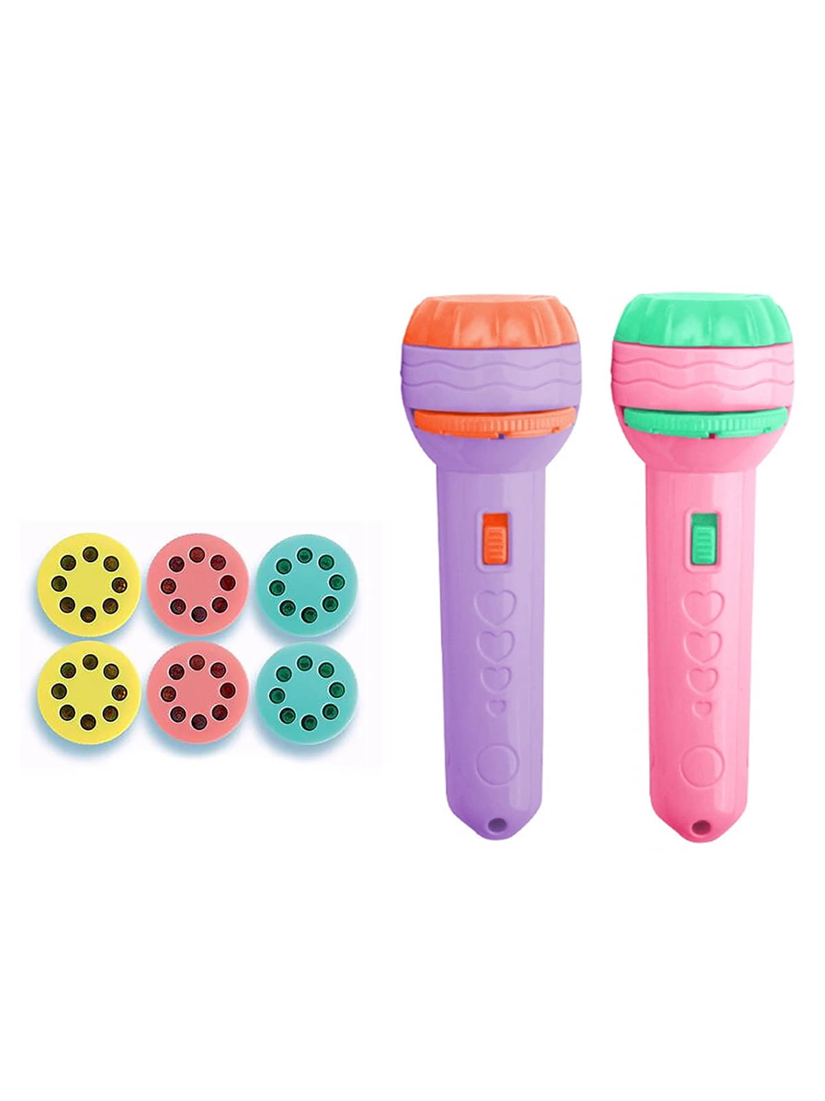     			RAINBOW RIDERS 2 PCS Flashlight / 6 Slides with 48 Projections / Projector Torch Light toy for Girls and Boys / TSlide Projector Flashlight Toy / Mini Flashlight Projector Slide Projector Toy for 3+ Years kids