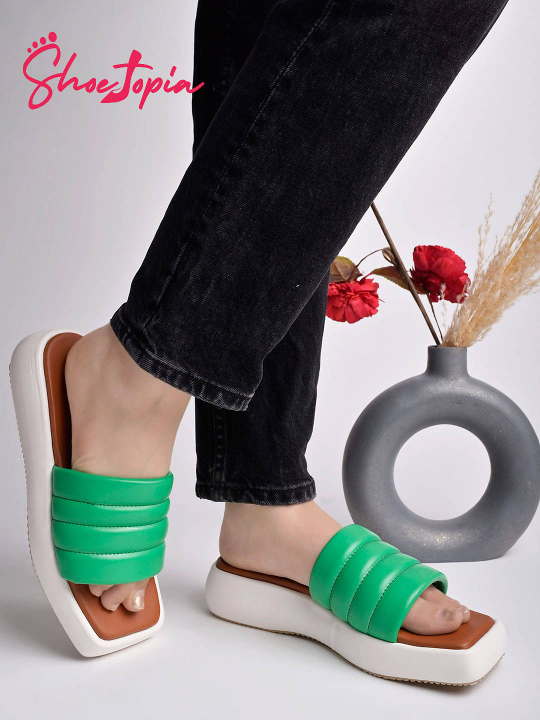 Shoetopia Green Women's Slip On Heels Shoetopia Green Women's Slip On Heels