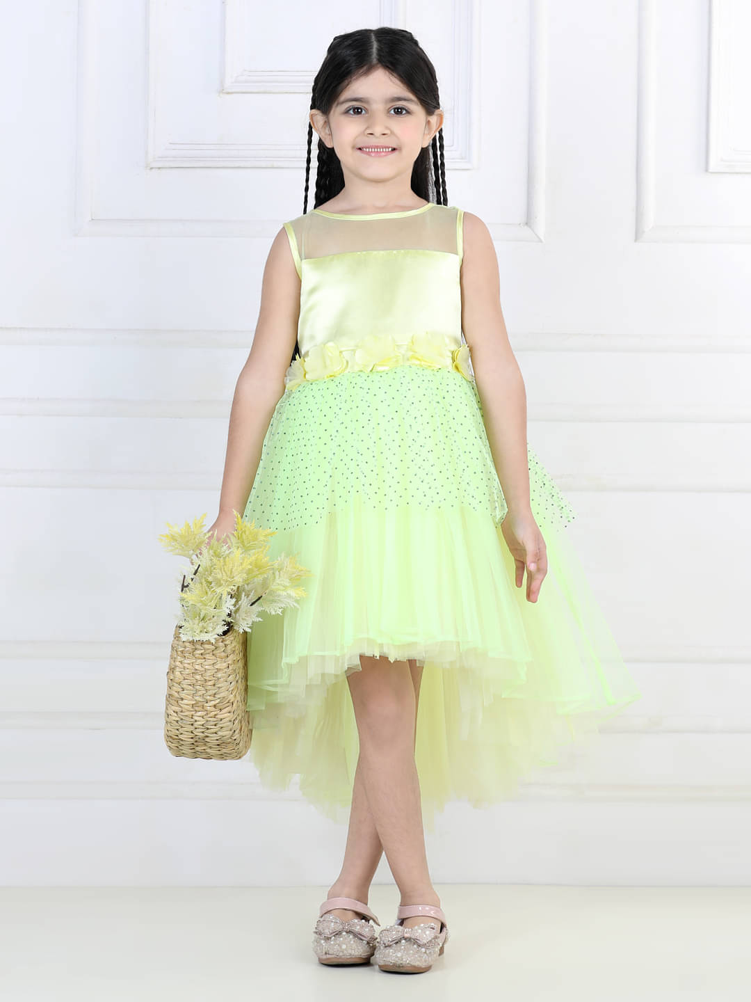     			Toy Balloon Kids Net Asymmetric Dress For Girls ( Pack of 1 , Yellow )
