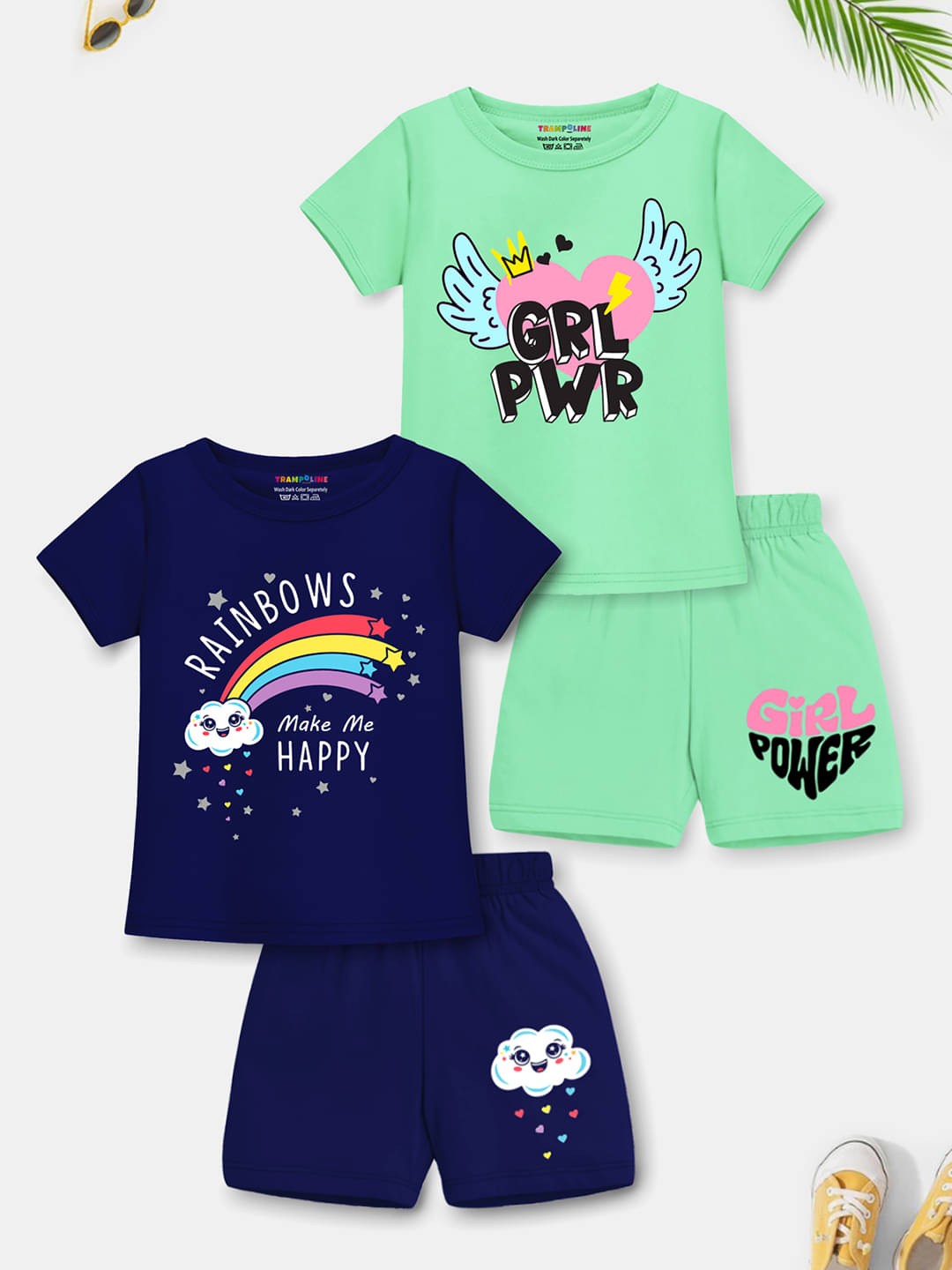 Trampoline Pack of 2 Girls Cotton Blend Top With Shorts ( Multicolor 3 ) Trampoline Pack of 2 Girls Cotton Blend Top With Shorts ( Multicolor 3 )